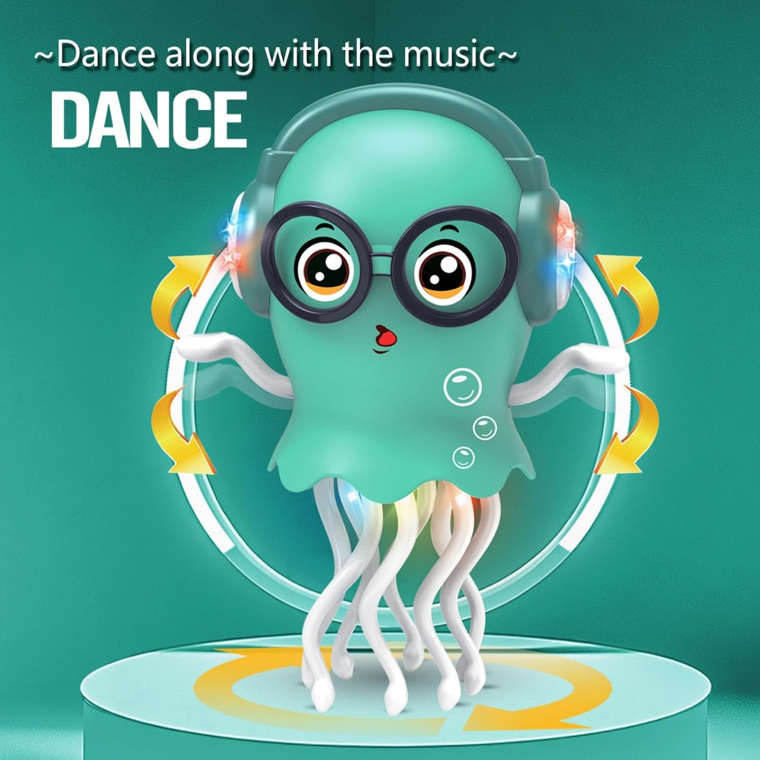 Interactive Dancing Jellyfish Toy for Kids – Musical LED Light Crawling Toy with Smart Obstacle Avoidance – Fun Birthday Gift for Toddlers & Preschoolers (Rose Pink)