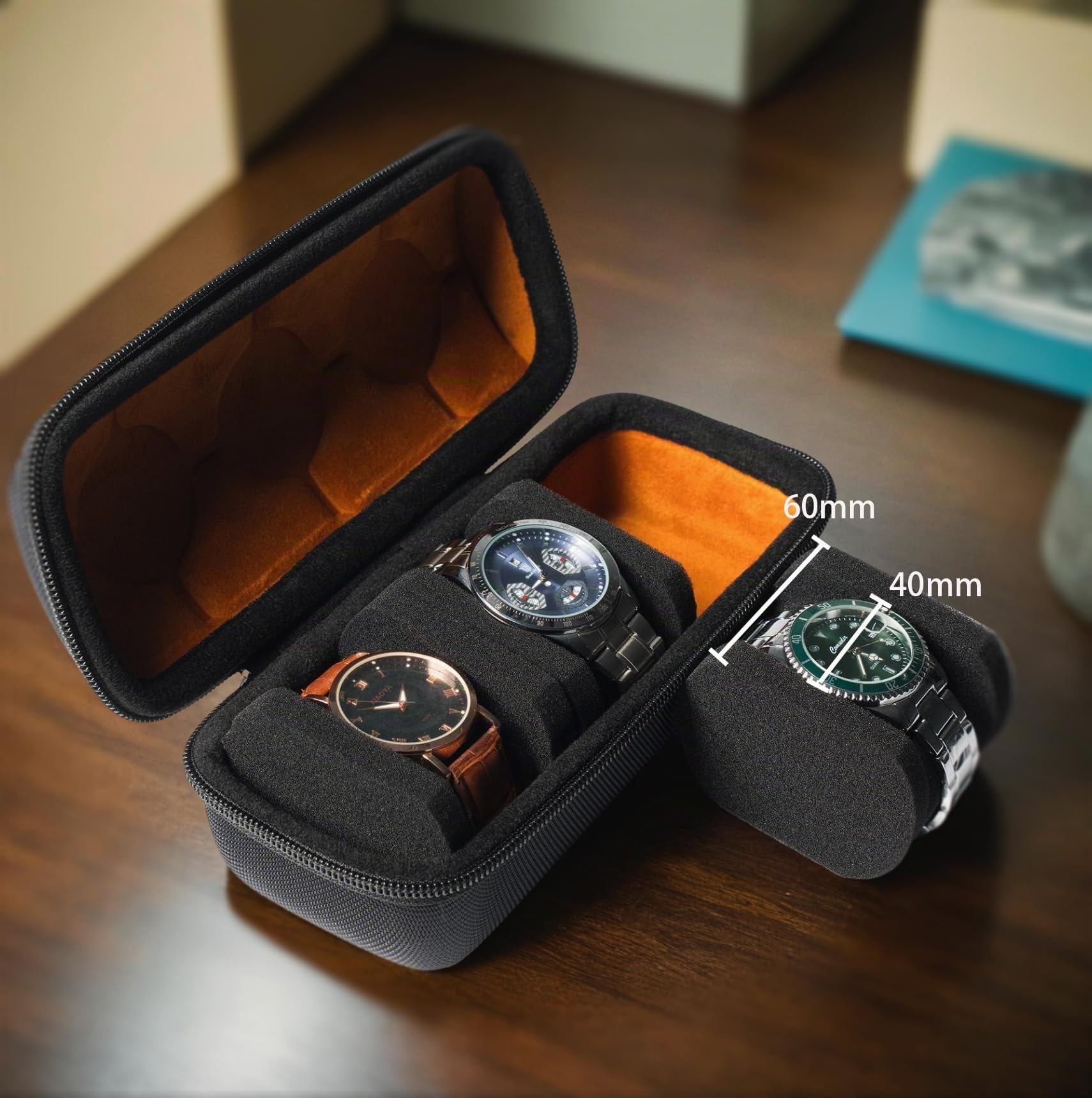 Estuche de viaje con 3 rollos de reloj SLOTHard con cremallera y organizador para hombres y mujeres, con almohada antimovimiento para reloj (3 ranuras)