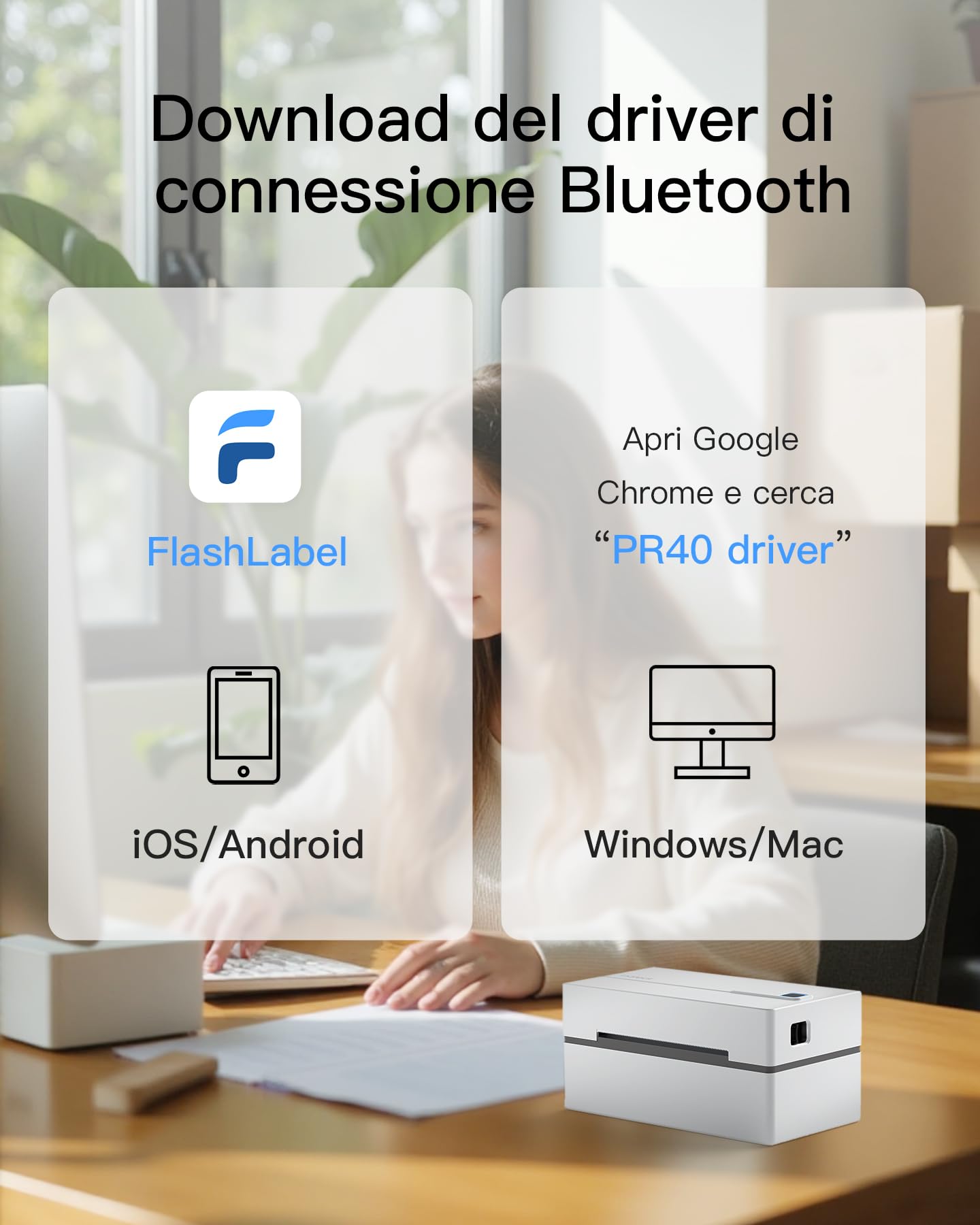 Inateck Stampante Etichette Termica Spedizioni Bluetooth 4x6, 150mm/s Reali, Adattatore USB-C Mac Incluso, Compatibile con Vinted Amazon eBay Shopify, Supporta iOS Android