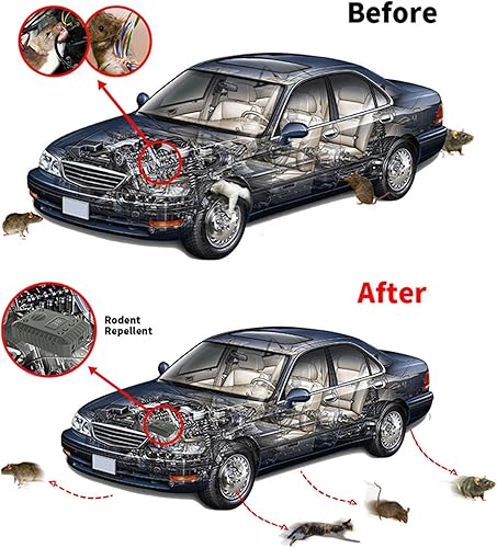 Miniatura 2 de Repelente ultrasónico de roedores para automóviles, repelente bajo el capó, funciona con pilas, disuasorio de ratas y ardilla con luz