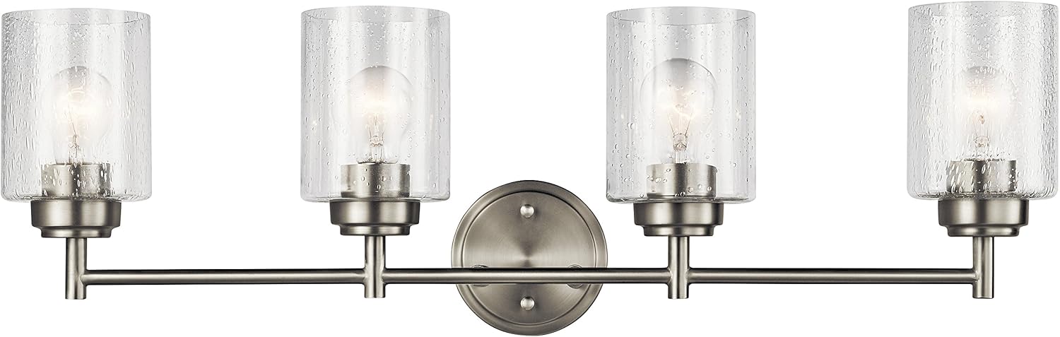 Kichler Winslow 30" Vanity Light in Brushed Nickel, 4-Light Transitional Bathroom Light with Clear Seeded Glass. (30" W x 9.25" H), 45887NI 30" Brushed Nickel