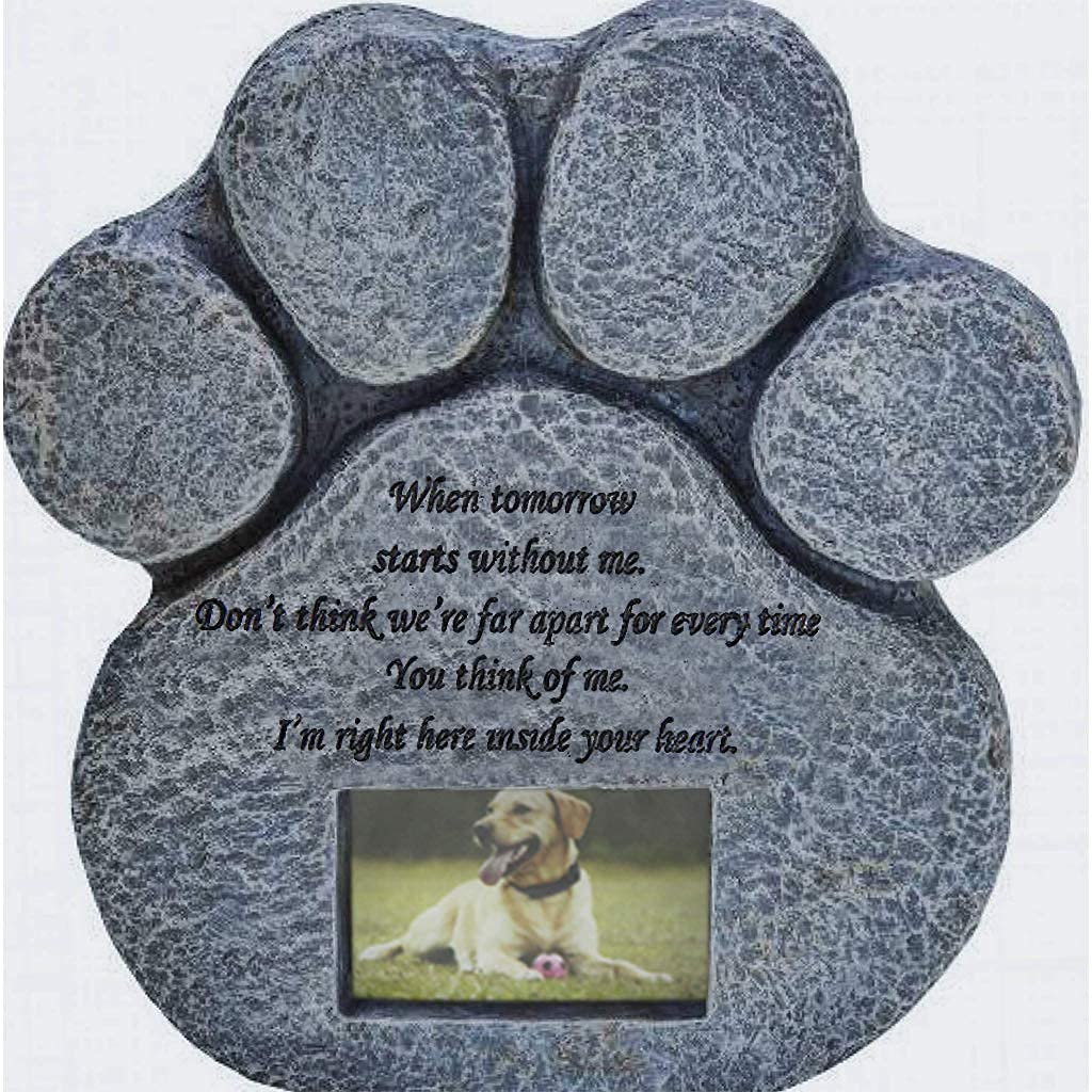 Pet Memorial Stone for Cats and Dogs Paw Shaped Headstone with Loss Comforting Poem Photo Frame Indoor Outdoor Dog or Cat for Garden Backyard Marker Grave Tombstone - Loss of Pet Gift