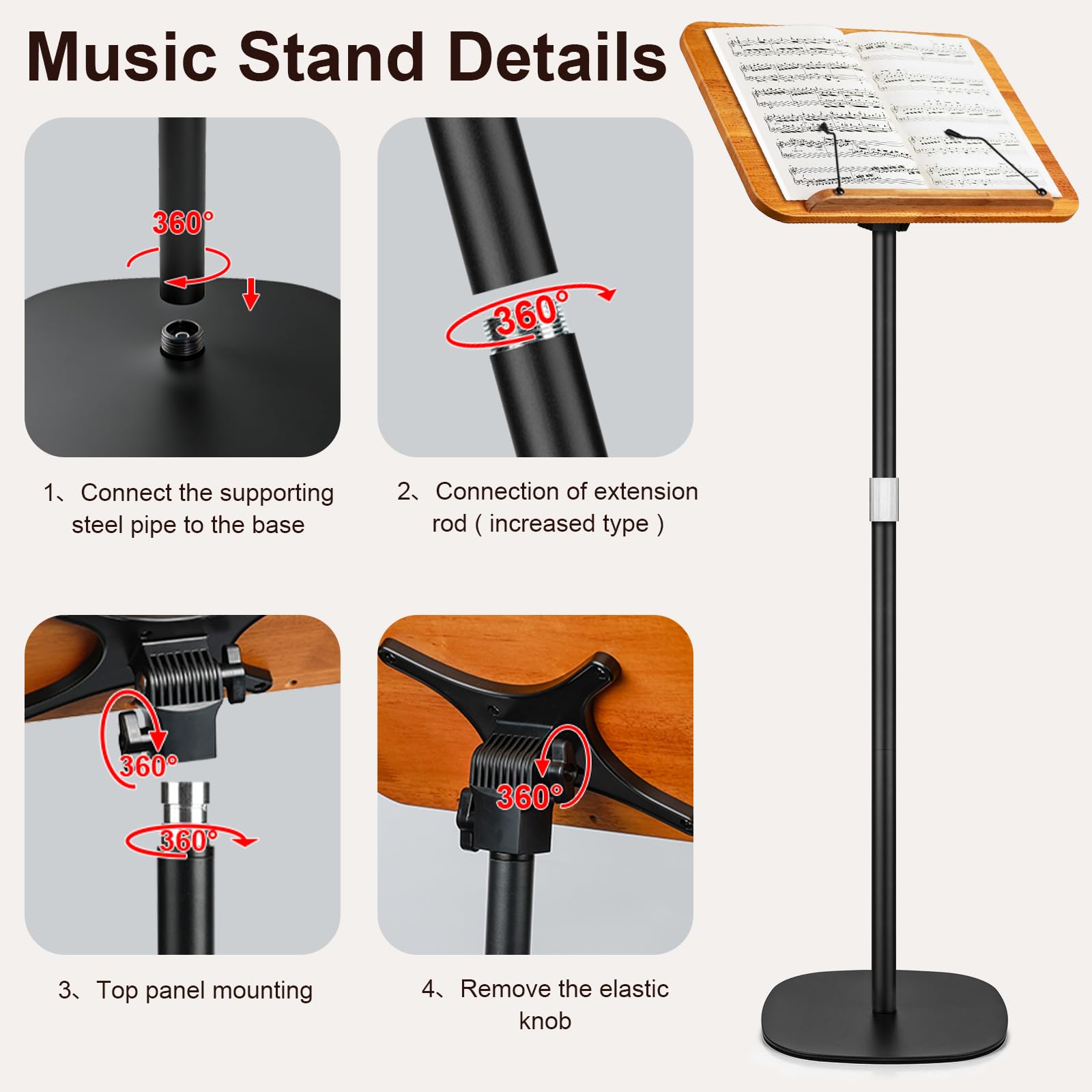 Leggio regolabile 2 in 1 per la lettura, altezza regolabile 50-130 cm, doppio uso da tavolo e da pavimento con piastra XXL, leggio inclinabile a 180°, SupportoRegolabile per PC Portatile (Nero)