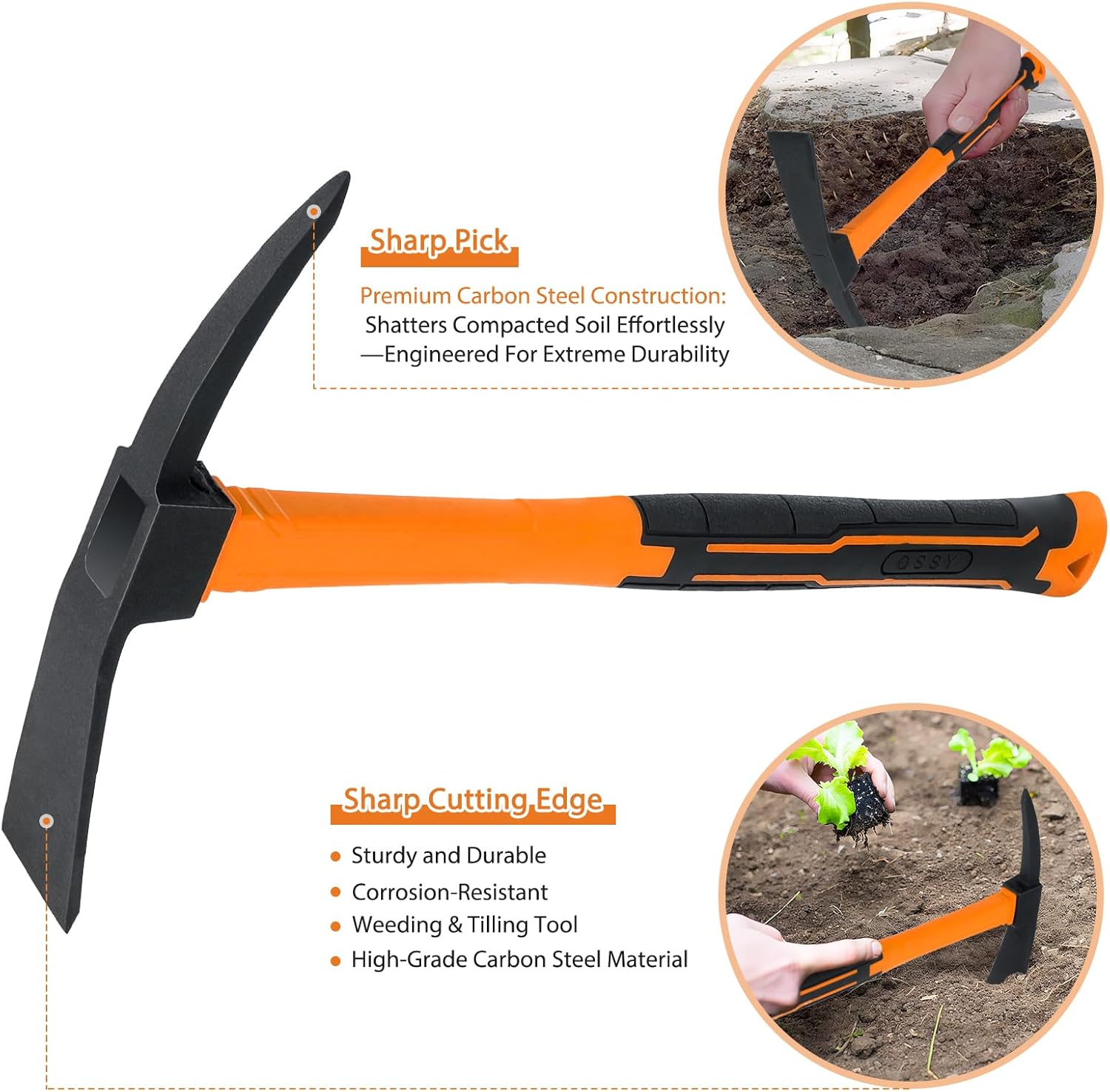 2pcs Garden Tools Comfortable Handle Hoes for Garden Work Carbon Steel Outdoor Tools（Orange）