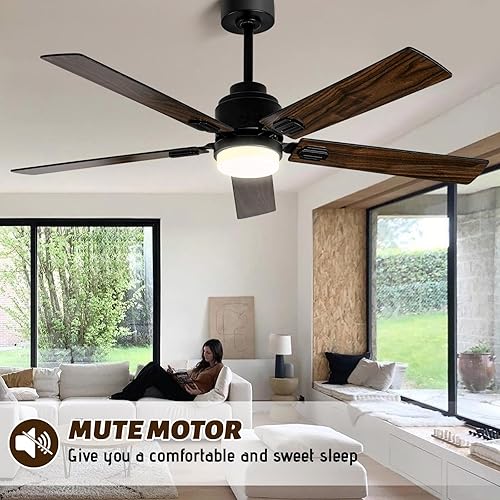 Miniatura 5 de Sumajuc Ventilador de techo negro de 52 pulgadas con control remoto, ventiladores de techo de perfil bajo con luces, modernos ventiladores de techo