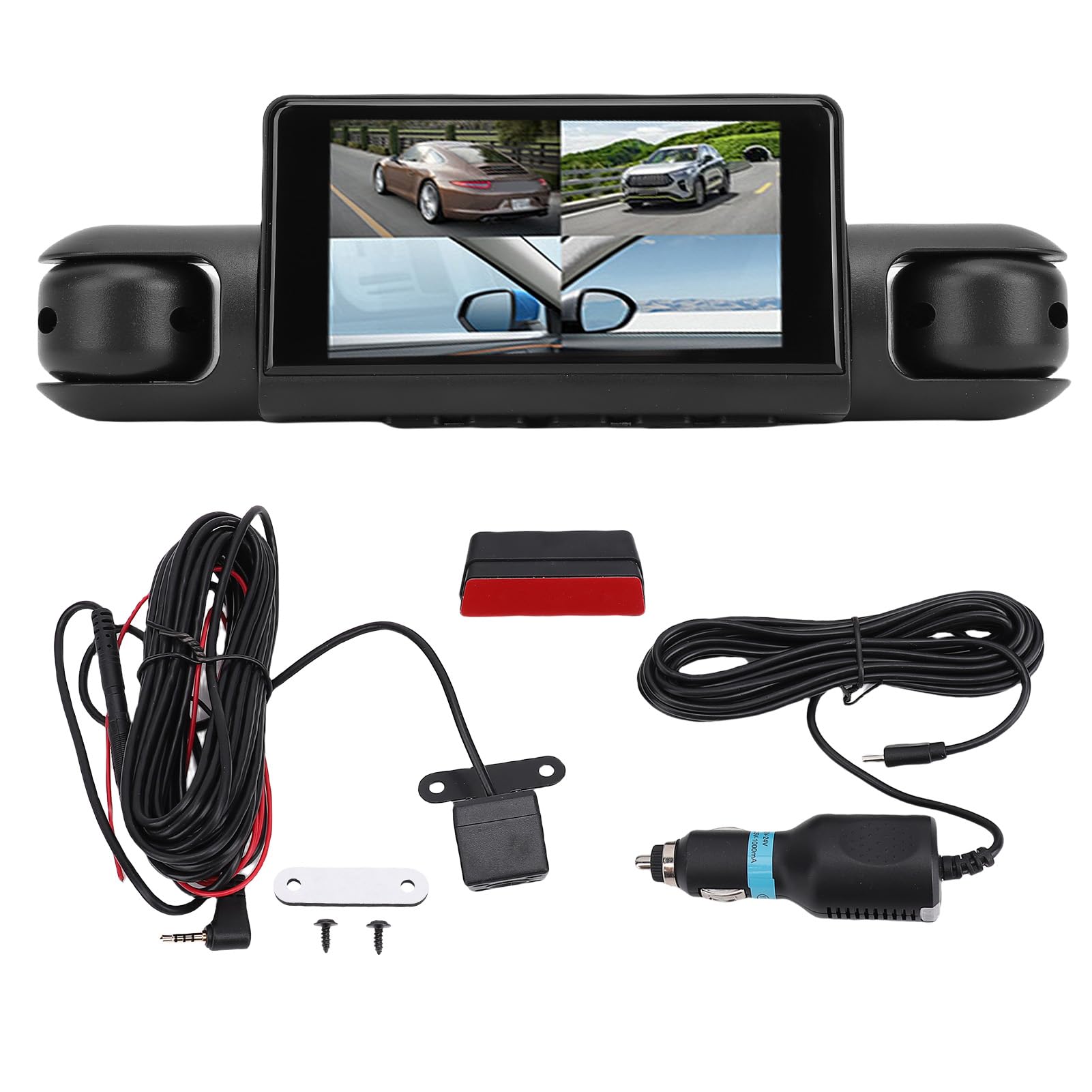 ASHATA Dash Cam a 4 canali 360° anteriore e posteriore sinistra destra interna per auto, 1080p HD 170 ° grandangolare registratore cruscotto con schermo da 2,7 pollici, modalità parcheggio 24 ore
