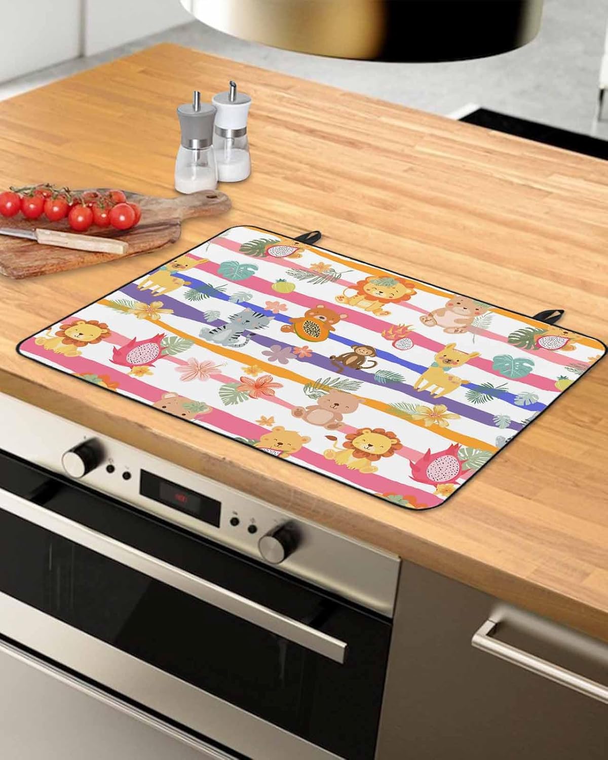 Cartoons Animals Stove Cover, Stove Top Covers for Electric Stove, Cute Camels Lions Cat Stripe Large Cooktop Cover Protector Heat Resistance Rubber Anti-Slip Mat for Glass Stove Top 28.5"x20.5"