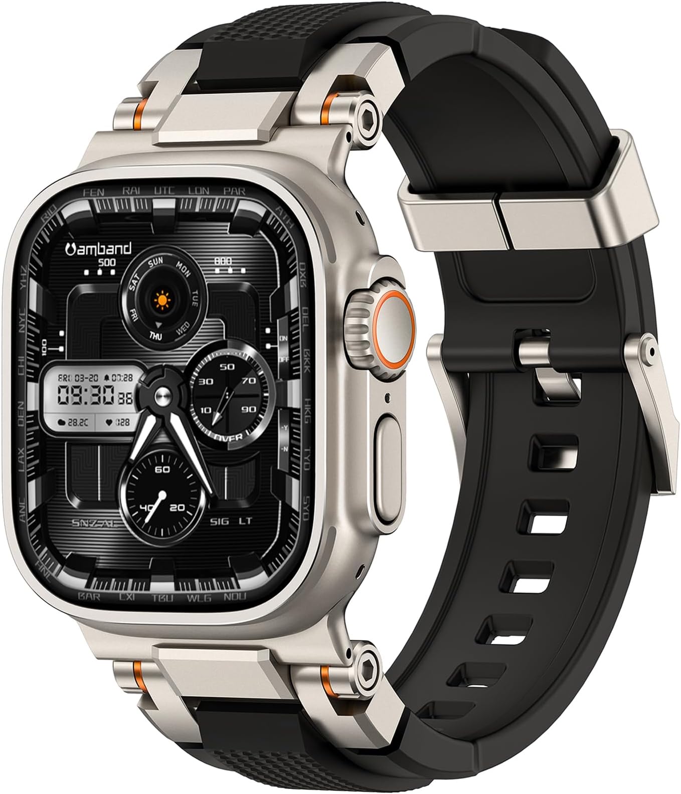 Bands Compatible with Apple Watch Ultra 3/2/1 49mm, M1 Sport Series Rugged Durable Strap with Metal Connector to Match Ultra's Titanium Case for iWatch 49mm Men Titanium/Black