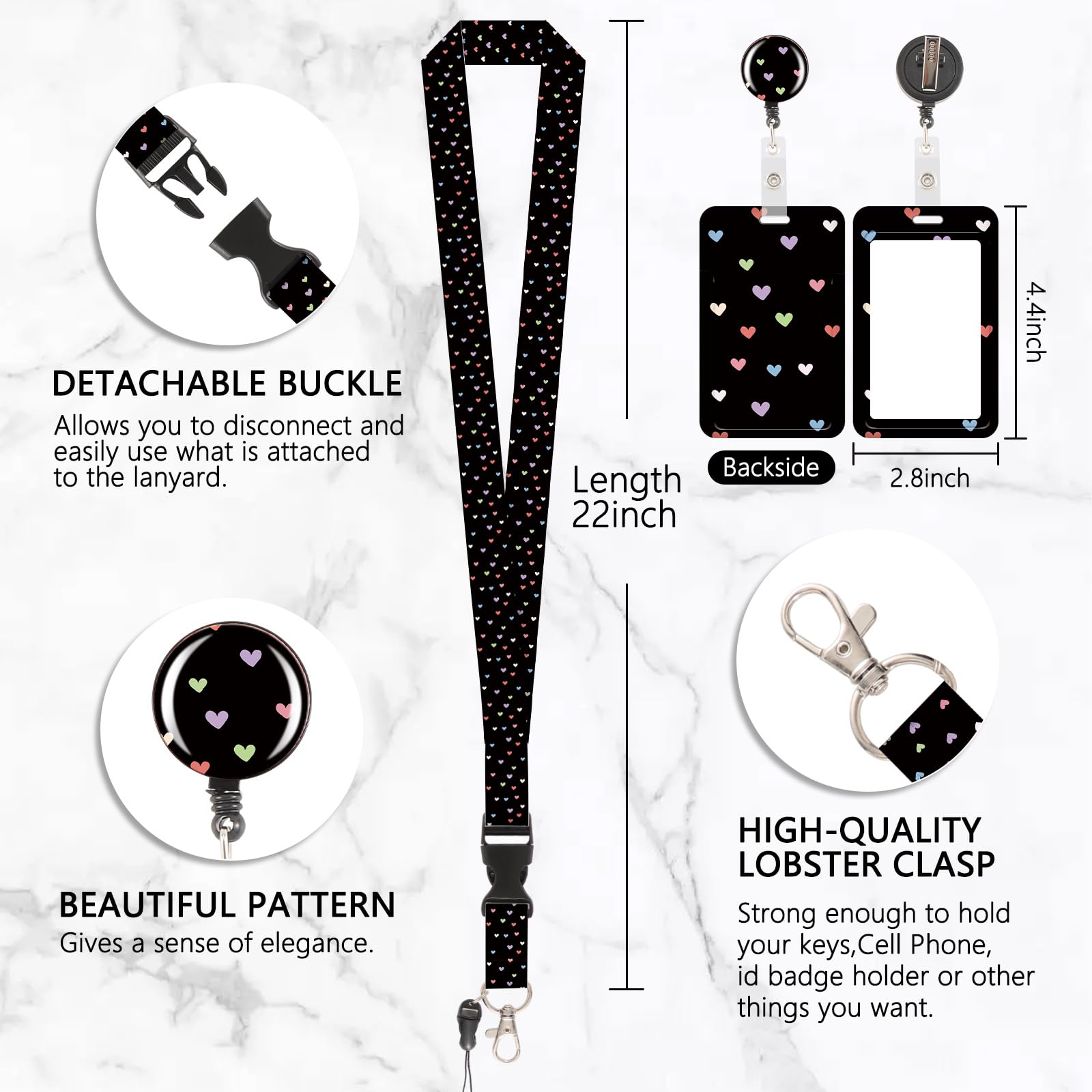 Porta Tarjetas Identificativas, Lanyard con ID Card Badges, Porta Tarjetas con llavero Extensible para Mujeres, Profesores, enfermeras, doctor, estudiante（Amar）