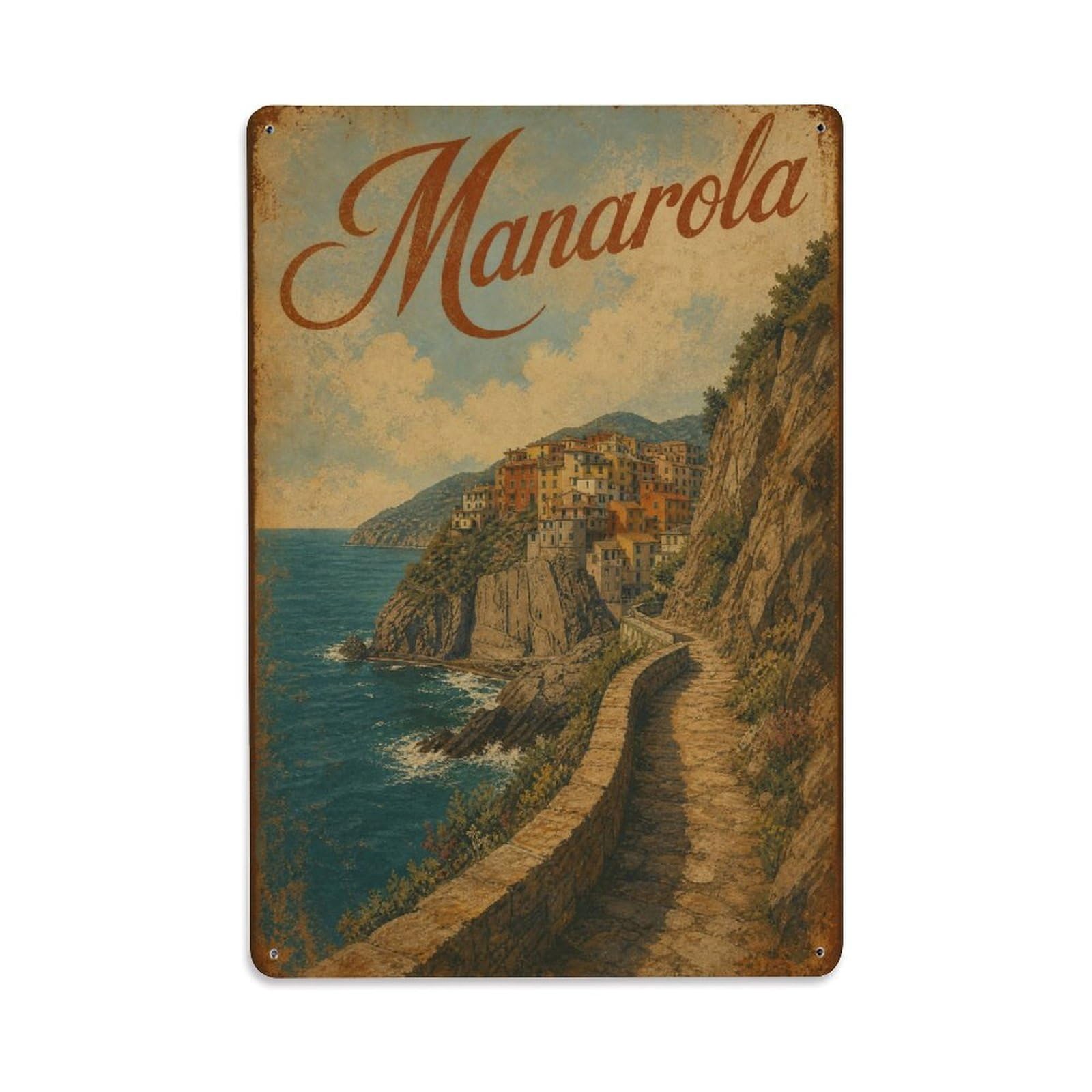 Huiyhb 8X12inch(20X30cm) Vintage Travel Manarola Cliffside Path Dramatic Route Italy Metal Tin Sign