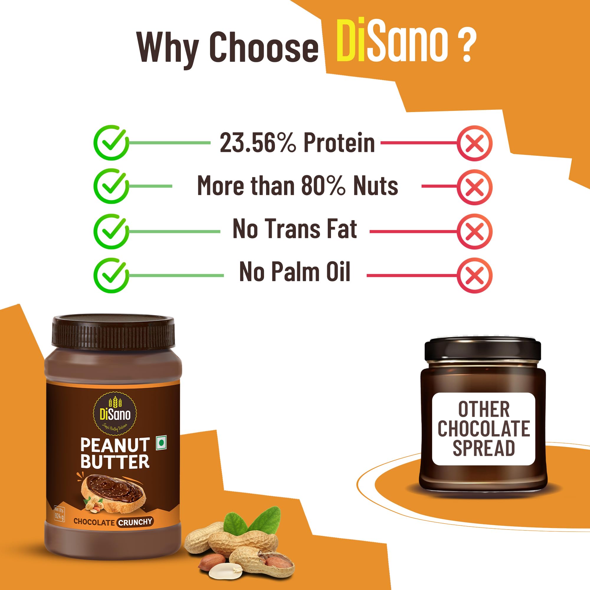 DiSano Chocolate Peanut Butter Crunchy, 924g, 23g Protein, Roasted Peanuts and Rich Cocoa, Ideal for Pre & Post-Workout, Healthy Spread for Breakfast & Snacking 3