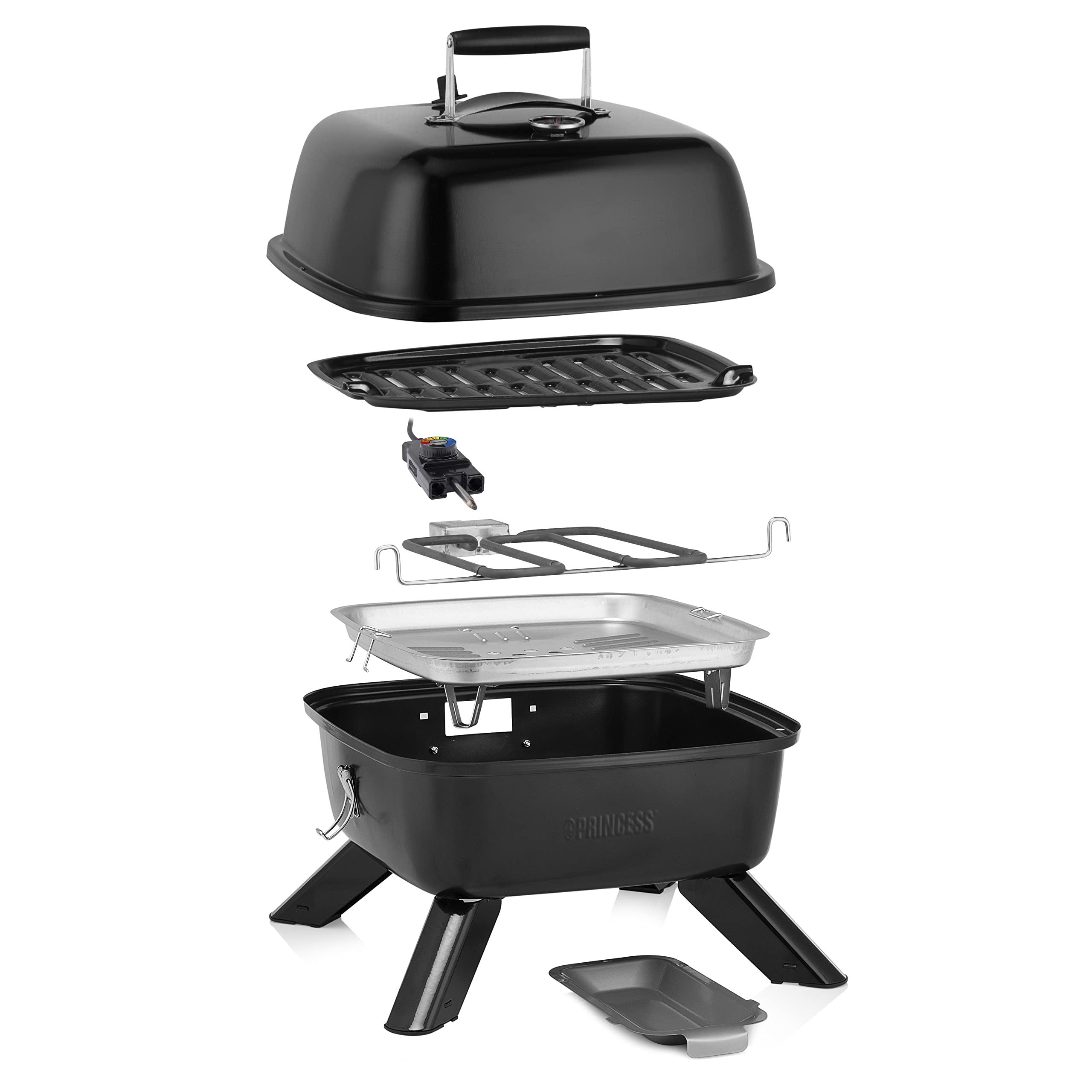 Princess 112256 Barbecue Ibrido Portatile, Elettrico e a carbonella, Metallo, Nero