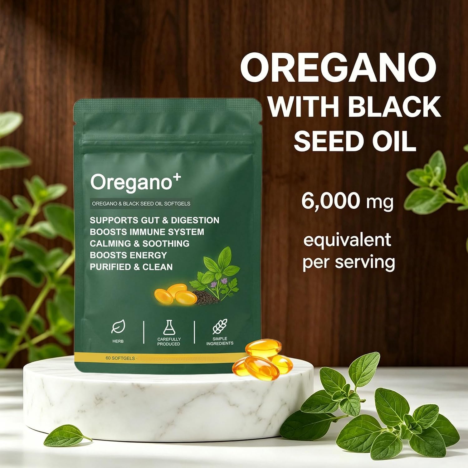 Aceite de orégano y extractos vegetales de semilla negra, 2 unidades.