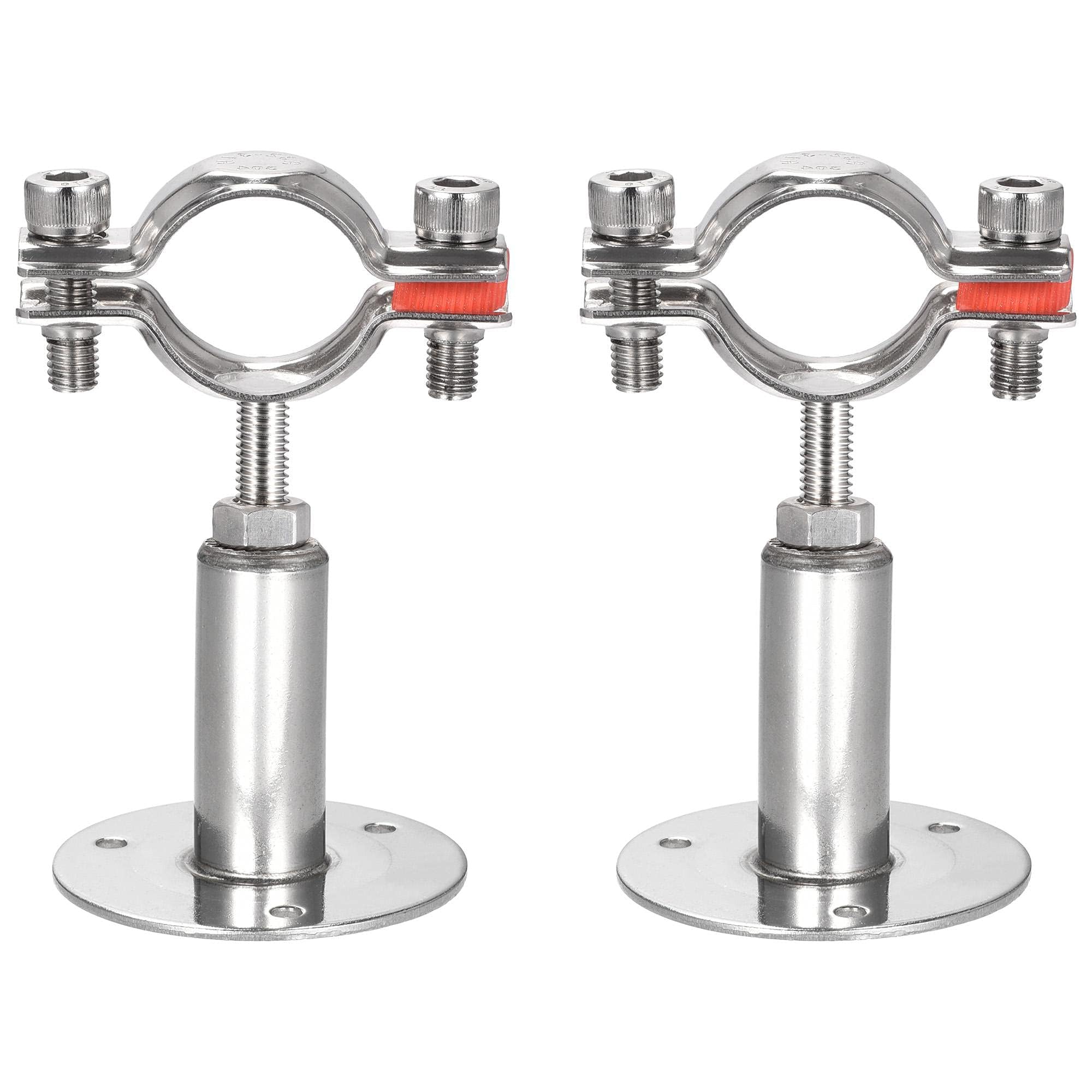 TA-VIGOR 304 Stainless Steel Adjustable Pipe Support Bracket, Wall and Ceiling Mount Pipe Clamp Holder for 32-34mm Tubes, Heavy Duty Tube Clamp with Mounting Parts 2Pcs