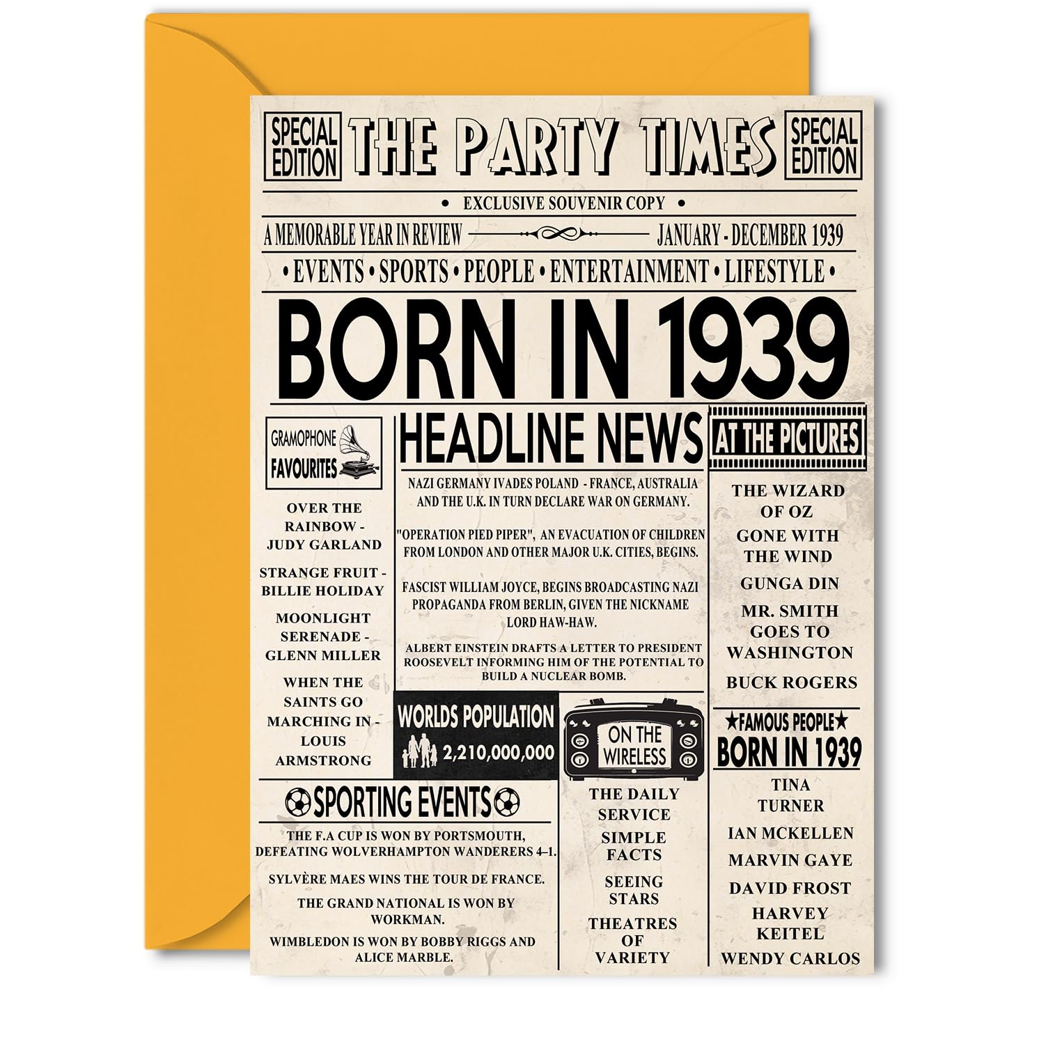 87th Birthday Cards for Women Men - Born In 1939 Newspaper - Happy 87 Birthday Card for Grandma Grandad Nan Vintage Retro Back In 1939, 5x7 Inch Bday Greeting Cards