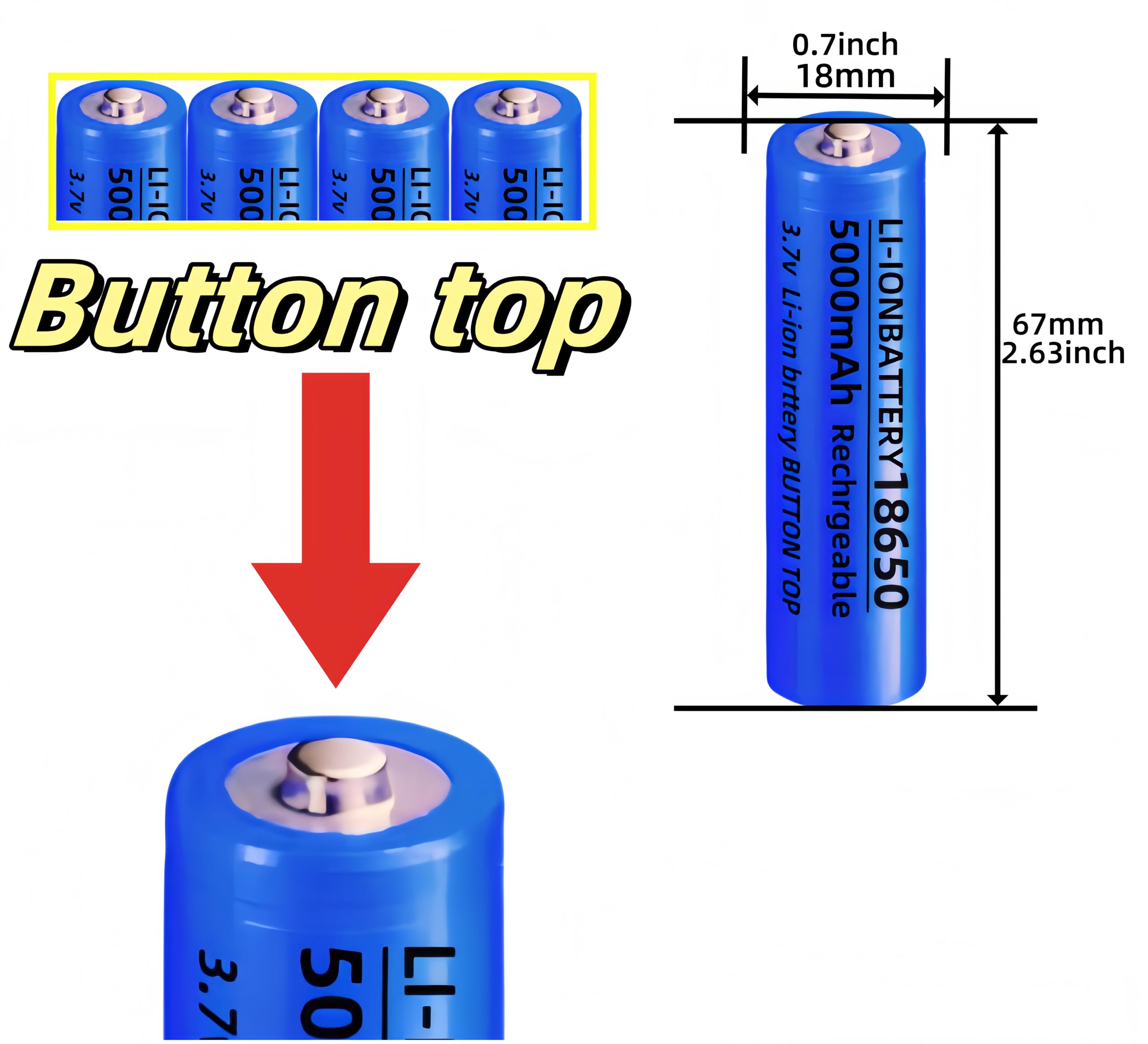 4pcs 18650 USB Battery Charger Rechargeable 3.7V li ion Batteries for Universal Charger(4Pack Button Top Type Battery Four-Slot Smart Charger)