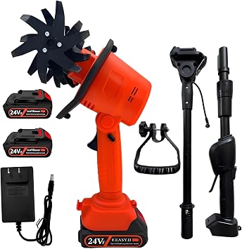 24V Cordless Electric Tiller for Gardening, Handheld Garden Cultivator 10cm Tilling Width 10cm Depth Rototiller with Handheld Rod for Lawn Garden Vegetable Plots