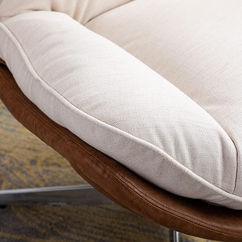 Miniatura 8 de DUOMAY Silla giratoria decorativa, moderna de lino y espuma suave con respaldo alto, cómoda silla mecedora para sala de estar, dormitorio, sala de