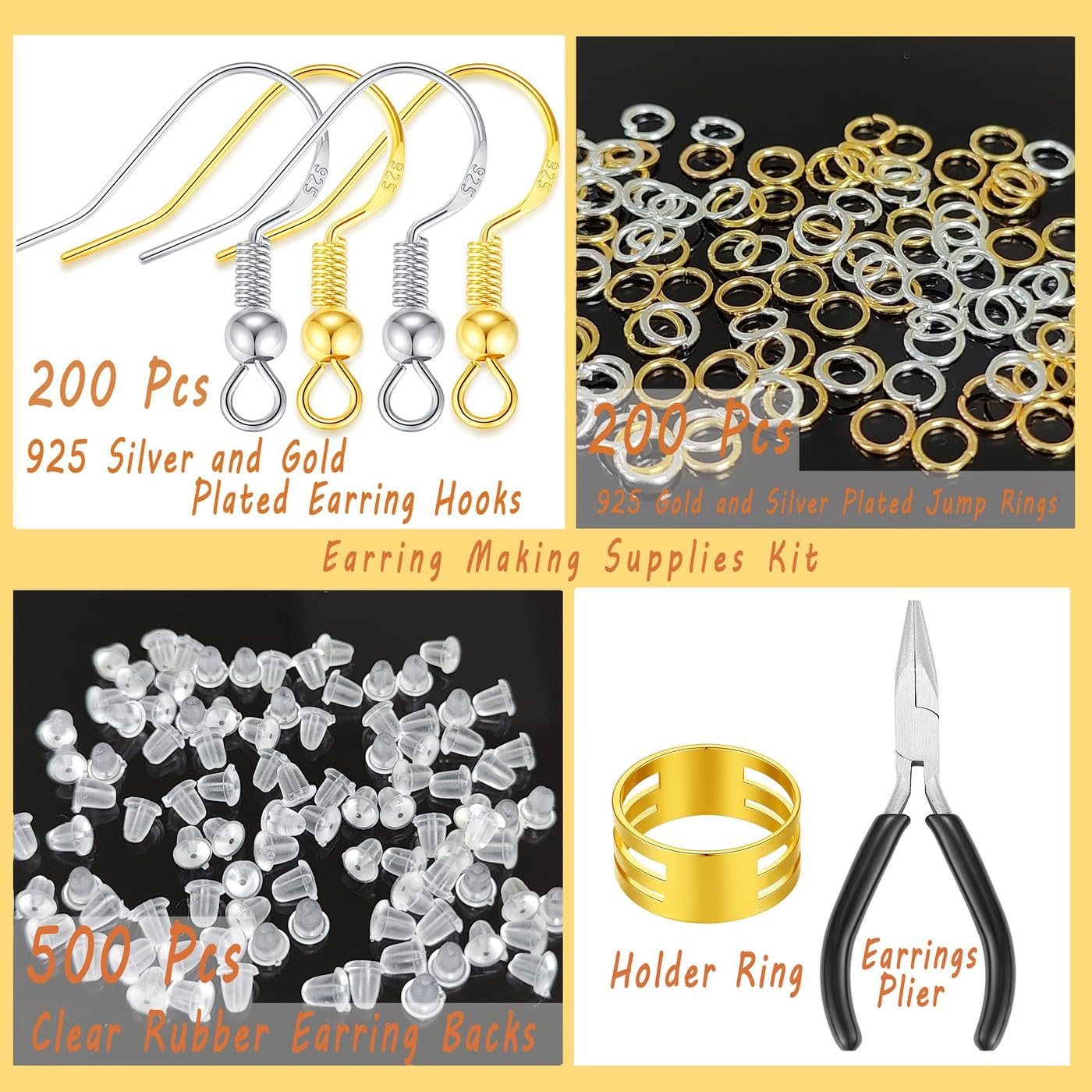 XIANNVXI Earring Hooks for Jewellery Making,602 Pcs Earring Making Kit,925 Silver and Gold Plated,Hypoallergenic Earring Making Kit,Jewellery Findings,Jump Rings,Rubber Earring Backs,DIY Tool - Image 2