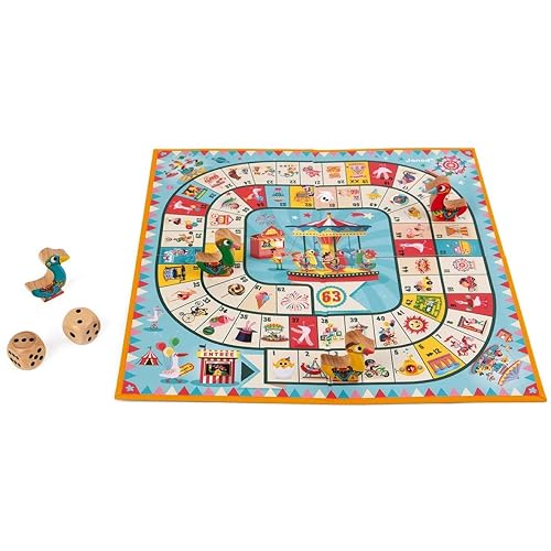 Janod - Juego de la Oca Carrousel - Juego de Mesa - Figuras de Madera - Desde 4 Años, J02743