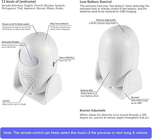 Miniatura 5 de Alarma con sensor de movimiento con 17 campanillas, 3 modos de alarma, 4 niveles de volumen, alarma inalámbrica con detector de movimiento con
