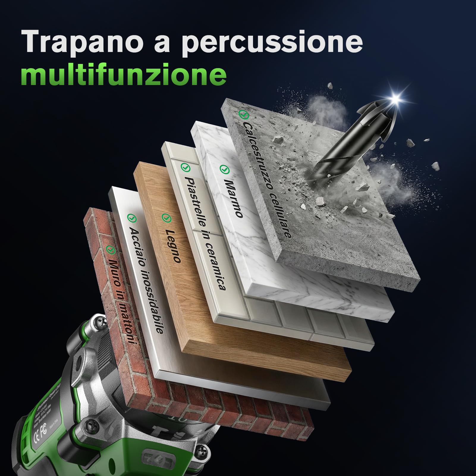 Ginour Avvitatore a Batteria 21V, 90Nm Brushless Trapano a Percussione | 2x2.0Ah 10C Li compatibile con Makita 18V, 22 Accessori, 20+3 Coppie, 2 Velocità, Trapani Avvitatori 13mm metallo Mandrino