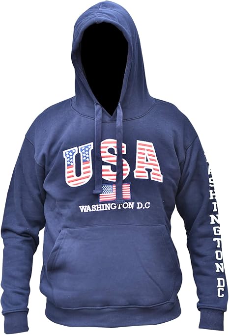 Amazon.com: ANWA UNI sudadera de forro polar con capucha azul liso con tema  de la bandera estadounidense y logotipo bordado de Washington DC, XL :  Ropa, Zapatos y Joyería