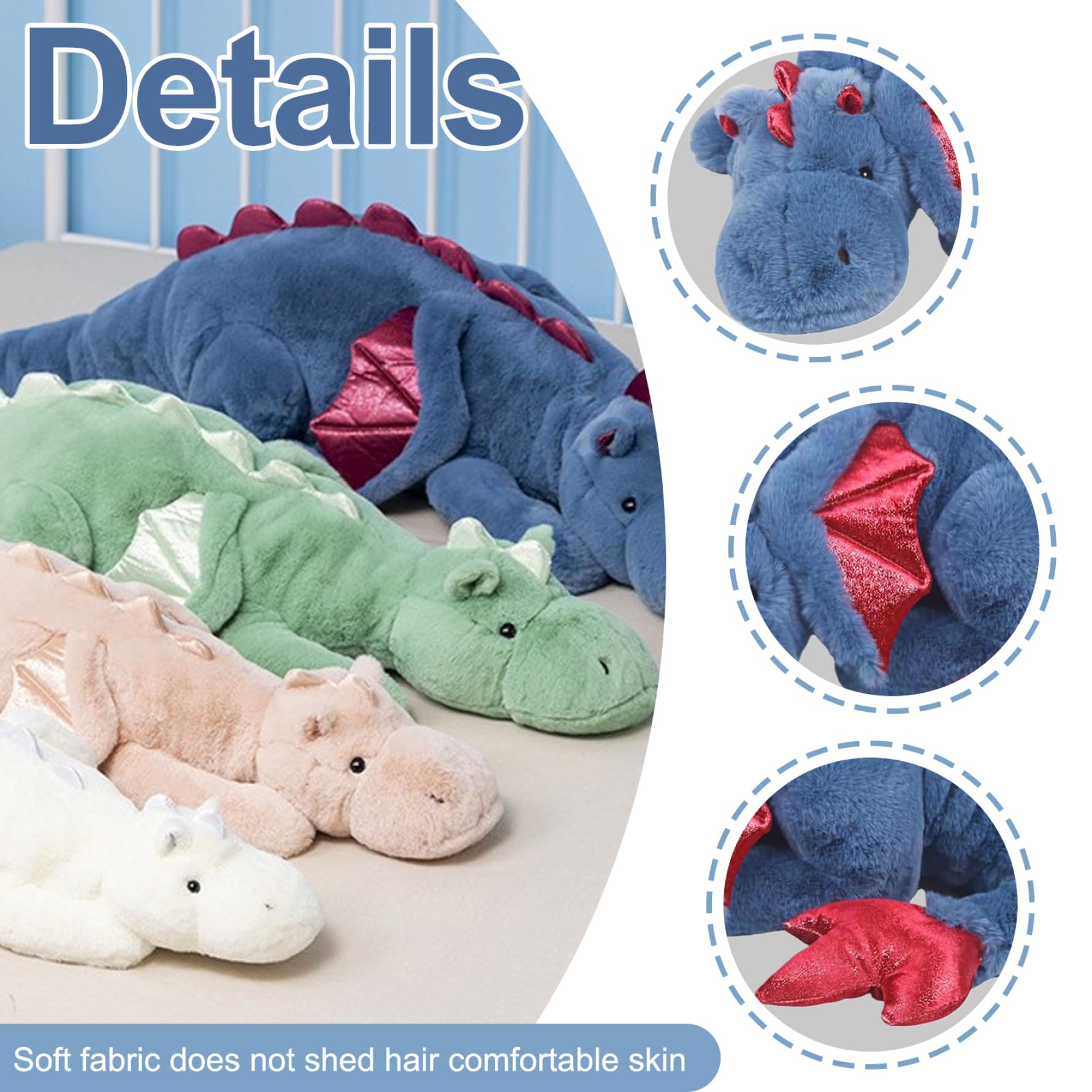 Peluche simpatico cartone animato di peluche drago da 43 pollici con ala gigante morbida decorazione per bambini blu