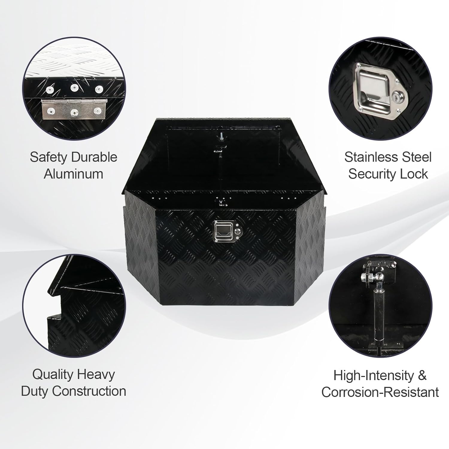 SSN 34 In Black Aluminum Tool Box Wide Utility Trailer Tongue 5 Bar Tread ToolBox for Pick Up Truck Bed RV ATV Organizer Trailer Storage Tool Box with Lock and Keys 34"X14.5"X15"