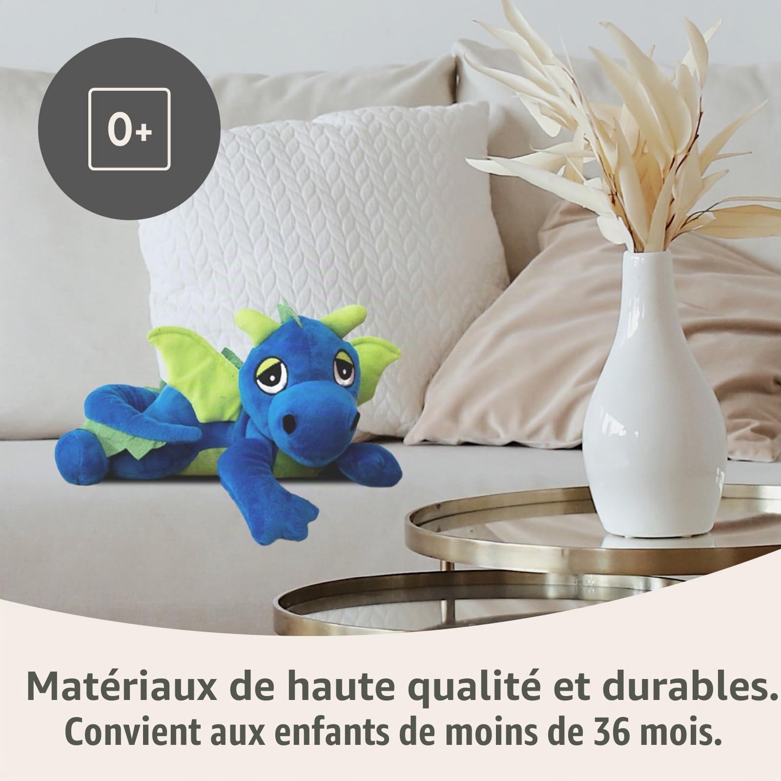 Habibi Plush Classic Coussin chauffant en peluche pour enfants et adultes – Dragon porte-bonheur rembourré de millet, peluche chauffante disponible en plusieurs couleurs (bleu roi)