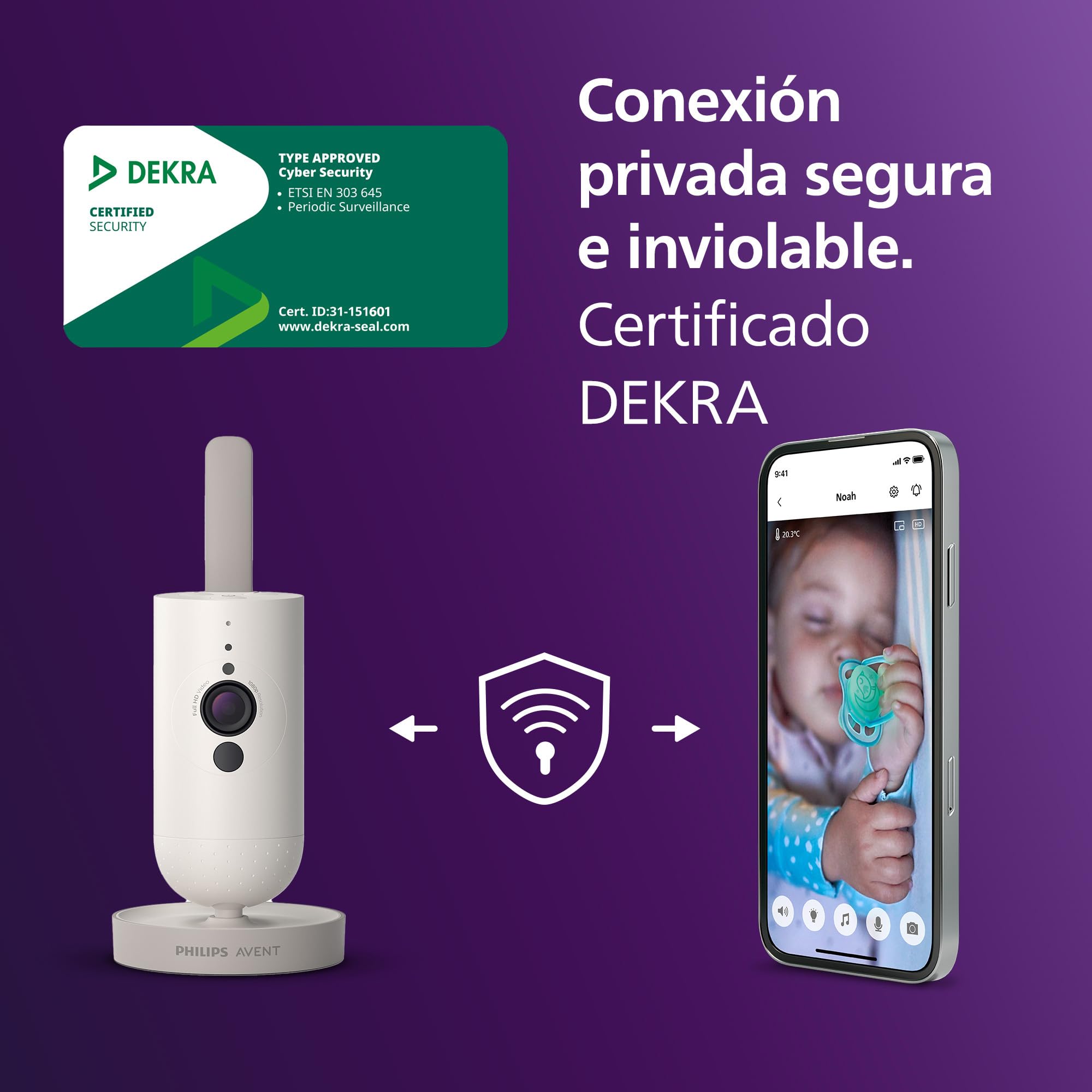 Philips Avent - Monitor de bebé Conectado con WiFi, cámara HD, visión Nocturna infrarroja, detección de llanto, Audio bidireccional, 12 Horas de Tiempo de Pantalla en Modo ecológico, Modelo SCD951/26