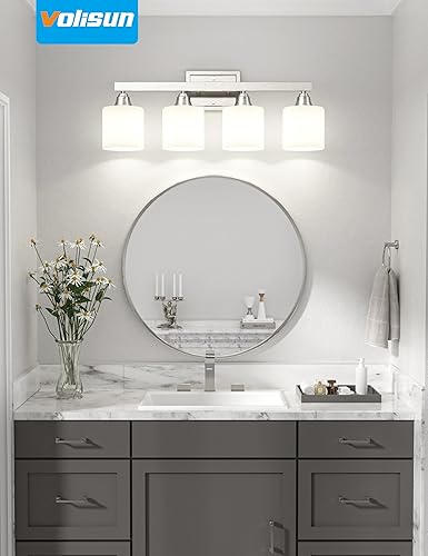 Miniatura 2 de VOLISUN Lámparas de baño de níquel cepillado, 4 luces de tocador de baño sobre el espejo, lámpara de tocador moderna para baños, accesorios de