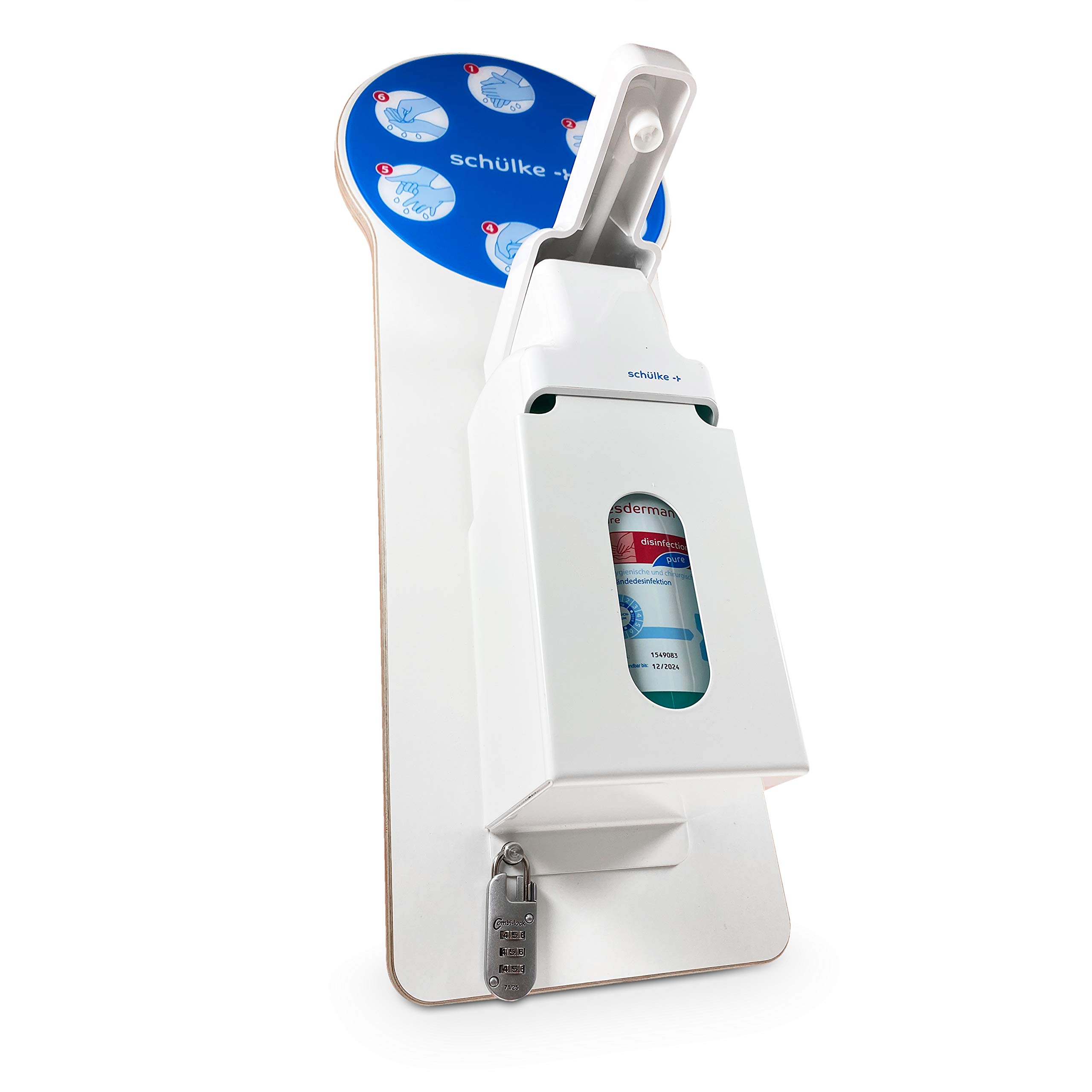Hygiene-Tower mit abschließbarem Vorratsfach - Desinfektionsspender - inkl. 10 Liter Desinfektionssmittel u.v.m. - Hygienestation (Desinfektionssäule Weiß Wandbefestigung)