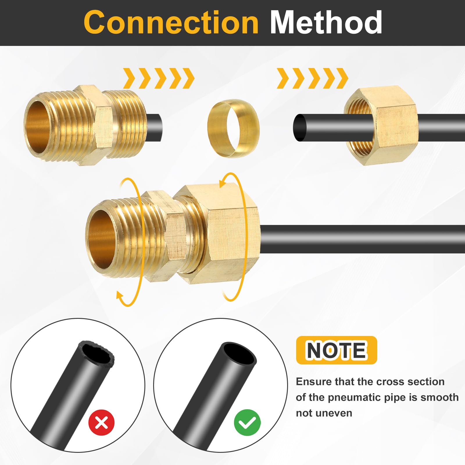 uxcell Lot de 5 raccords de tuyau en laiton, 1,5 cm OD x 1,27 cm NPT mâle en laiton, connecteur de compression en laiton, adaptateur de raccord droit en laiton pour tuyau de 1,6 cm