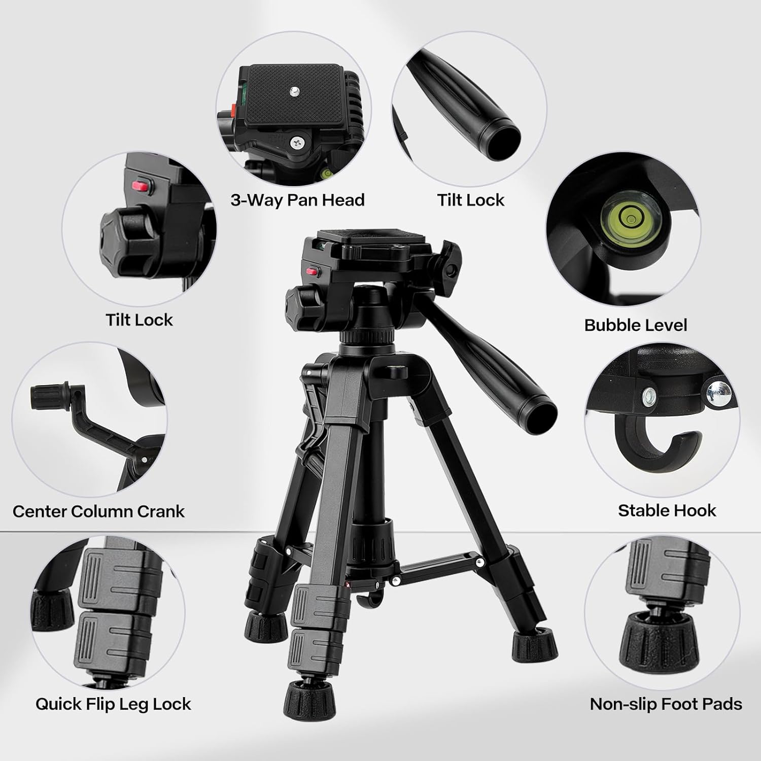 Mini Tripod for Camera & Phone, 25" Aluminum Alloy Portable Tabletop Tripod with 3 Way Pan Tilt Head, Handle, Remote & Phone Holder for DSLR Camera Camcorder Phone