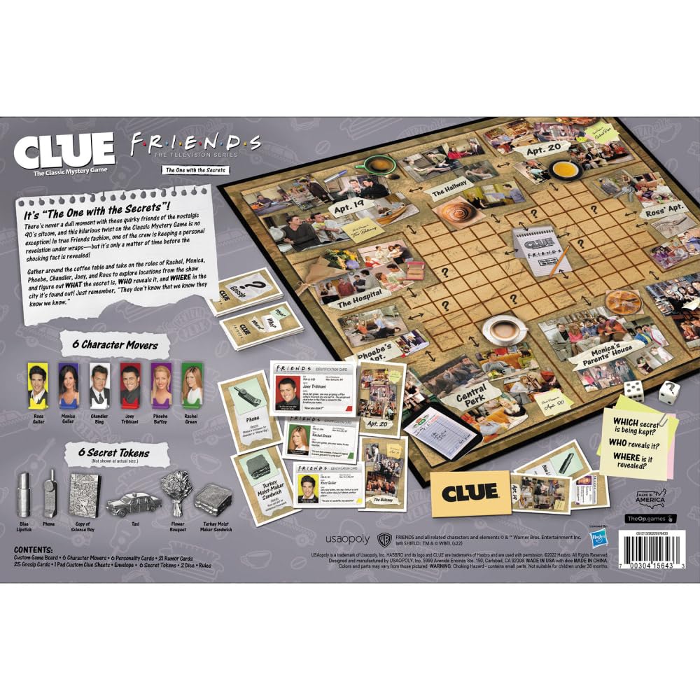 USAOPOLY CLUE: Amici | Solve The Mystery in This Collectible Clue Game | Con i personaggi e i luoghi della serie Friends TV Sitcom | Gioco e merce con licenza ufficiale Friends