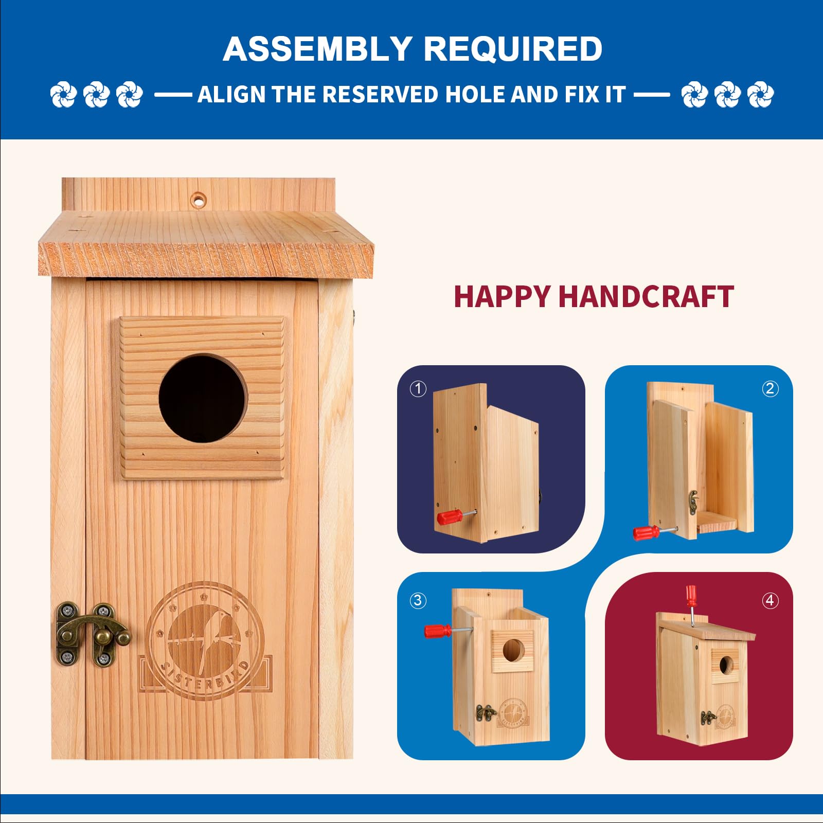 SISTERBIRD Bluebird Casas para exteriores, casas de pájaros azules para exteriores, casa de pájaros premium, paquete de 2 casas de pájaros de madera para adultos para decoración duradera de patio