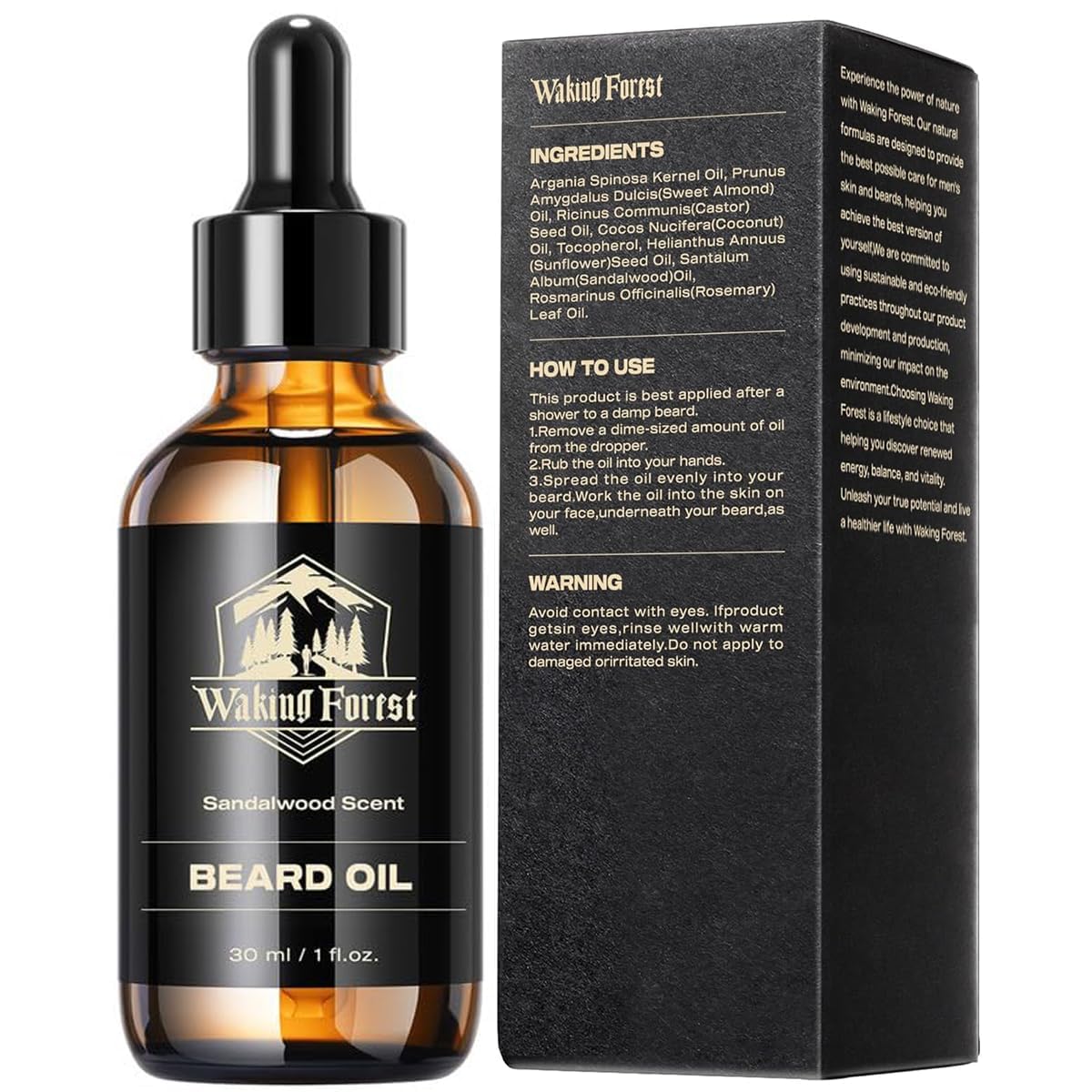 Waking Forest Vanille-Bartöl für Männer, 60 ml, Schnurrbartöl mit Biotin, Vitamin E, Rosmarin und Rizinusöl – Glättend, stärkt und spendet Feuchtigkeit für den Bart, 6 Unzen