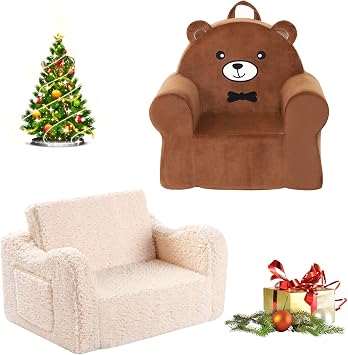 MOMCAYWEX 2-in-1 Toddler Soft Sherpa Couch Fold Out and Teddy Bear Toddler First Chair