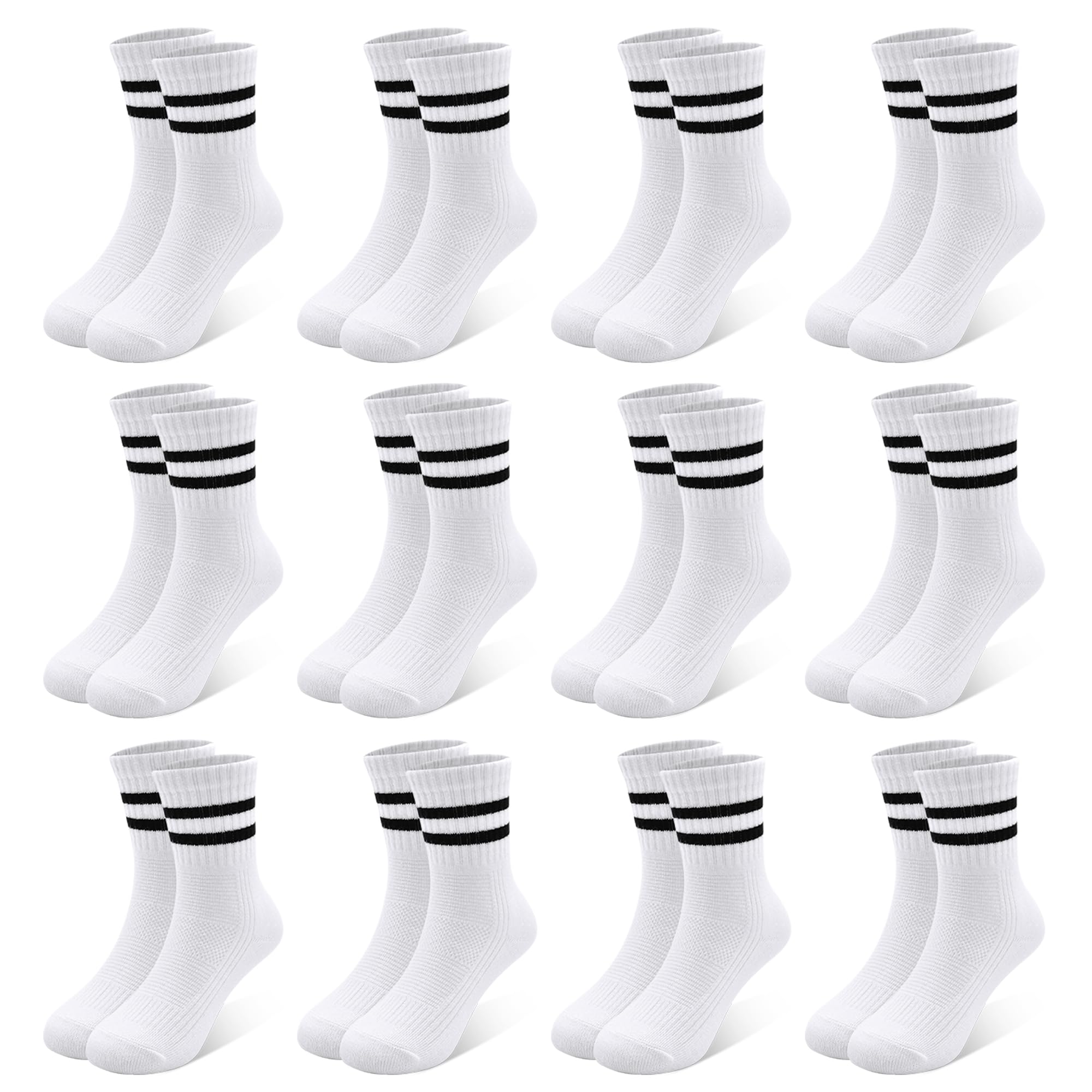 12 Pairs Boys Athletic Crew Socks, Black School Socks 1-12 Years