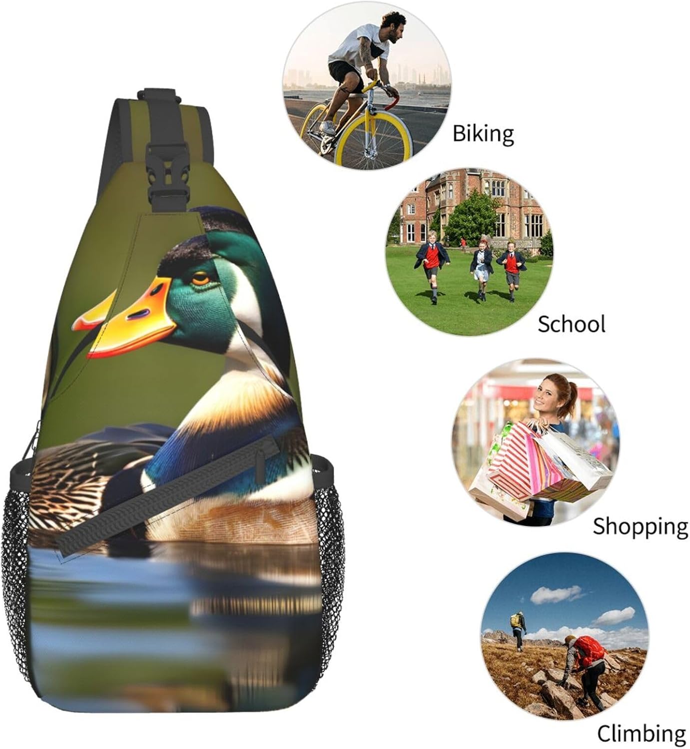 two mallard ducks Print Stylish Sling Backpack, Sling Bag,Chest Bag Daypack, for Hiking, Travel, and Business