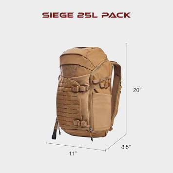 Vertx Siege 35L Backpack - Durable, Water-Resistant with Multiple Compartments for Hiking, Travel, and Everyday Use, Coyote, 25L, Seige Backpack