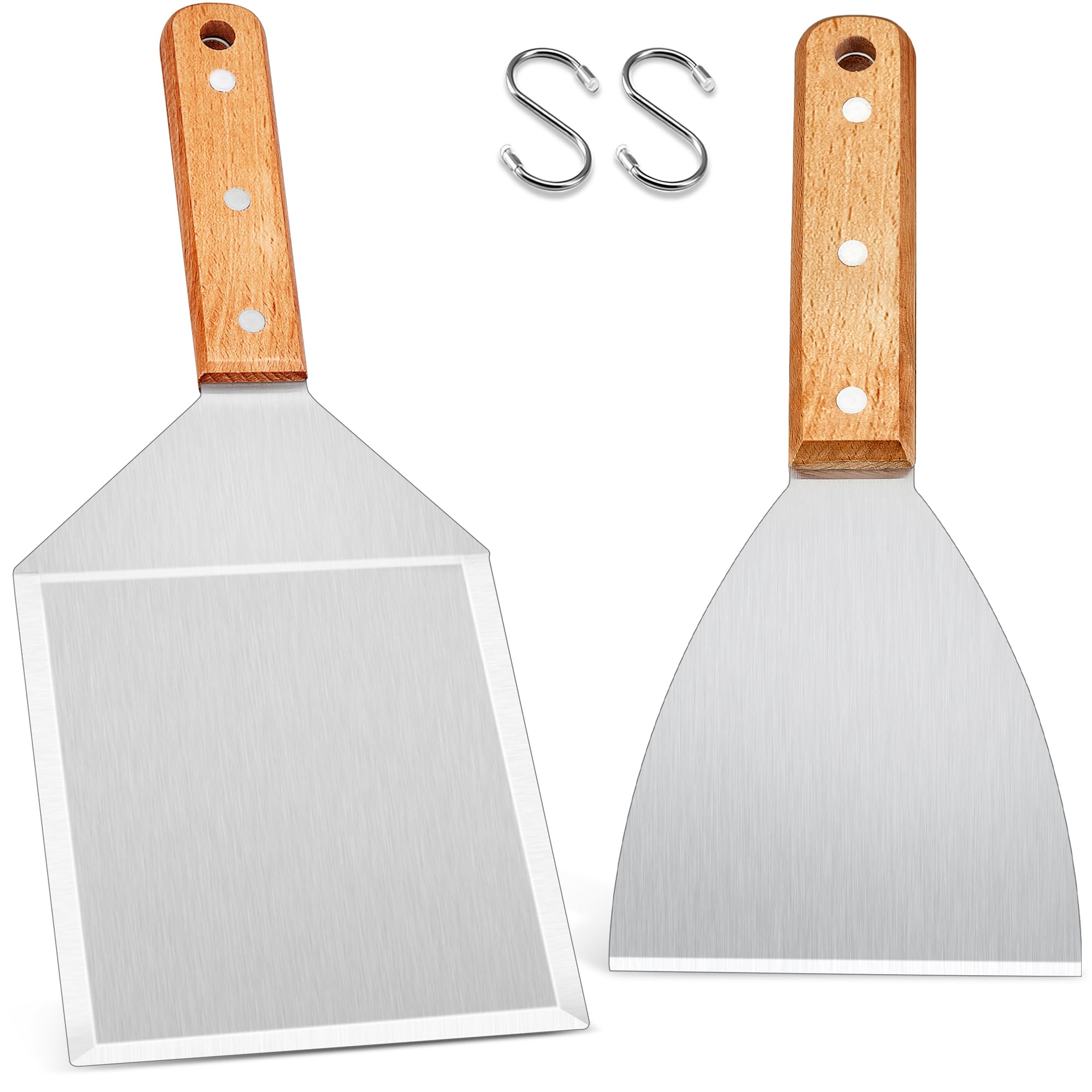 HaWare Grillspachtel, 2 Stück Edelstahl Plancha Spachtel Set mit Holzgriff für Smash Burger, Grillspachtel Grillwender für Gasgrill/Feuerplatte/Teppanyaki, Ideales Grill Zubehör