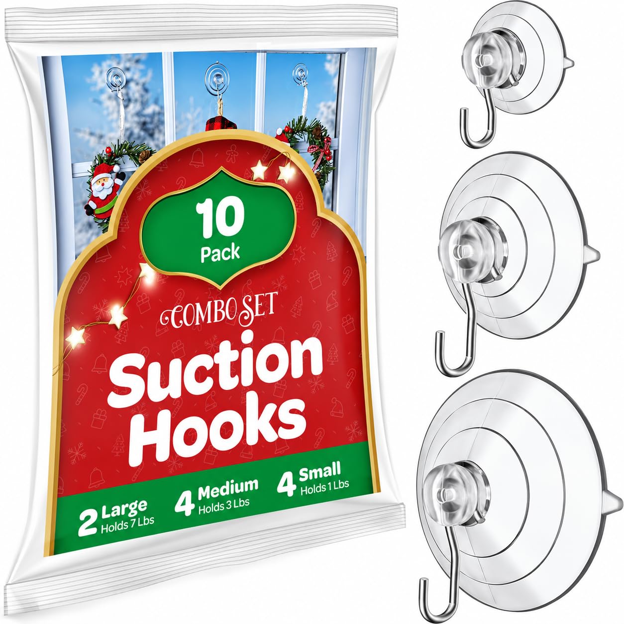 SEWANTA Ganchos de ventosa multiusos [juego combinado de 10 unidades] Potentes ventosas de ventana con ganchos para colgar en vidrio, ventanas, puertas, espejos, azulejos. El juego incluye: 2 grandes