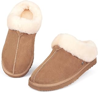 Women‘s Real Wool Slippers in Genuine Leather with Anti-Slip Rubber Sole...