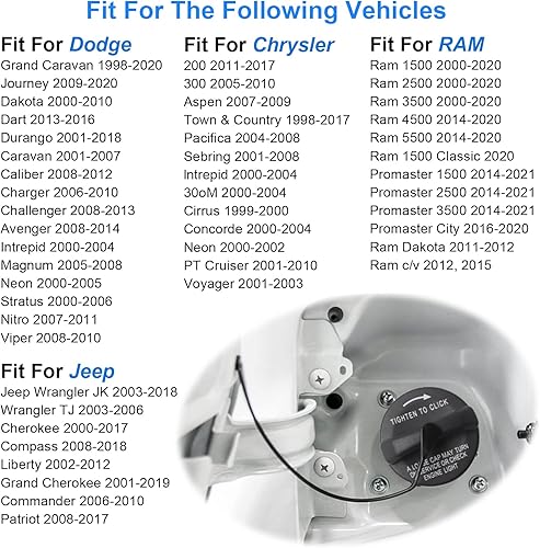 Miniatura 6 de Tapa de gasolina premium, tapa de combustible de Tenbaba, repuesto de tapa de gasolina para Dodge 2000-2019, Jeep Wrangler JK 2003-2018, Ram 1500