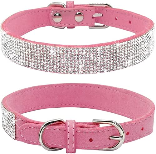 Rhinestone Dog Collar, Cute Dazzling Sparkling Soft Suede Leather Dog