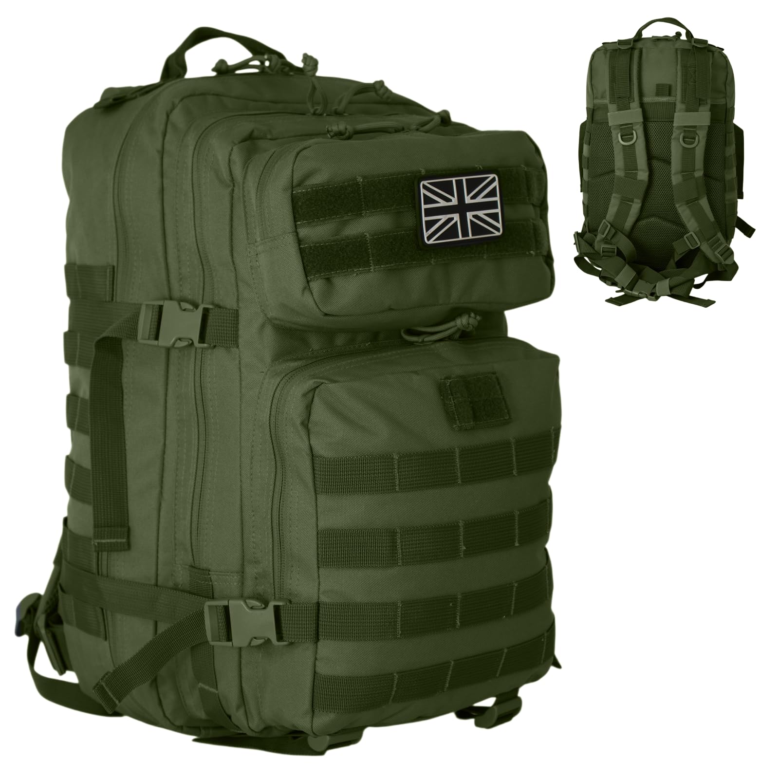 Military Tactical Backpack 21L – Heavy Duty Multi-Pocket MOLLE Rucksack with 180° Opening, Padded Breathable Back Panel, Adjustable Straps & Durable Zip Storage for Travel, Gym & Outdoor Use – Black — view 9