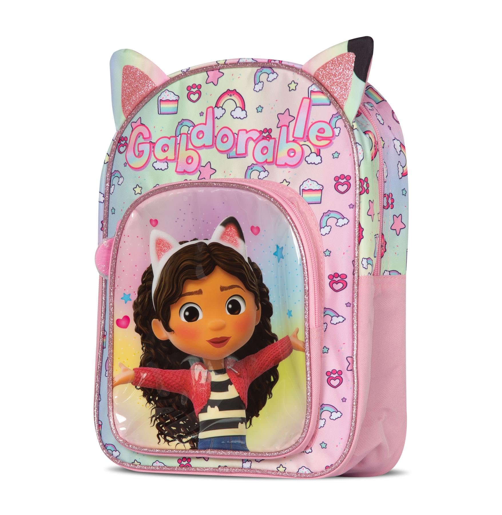 Mochila con arco de orejas de gato pastel para niños y niñas, con licencia oficial, mochila de regreso a clases, para cada viaje, personajes de televisión, mochila de guardería, correa ajustable