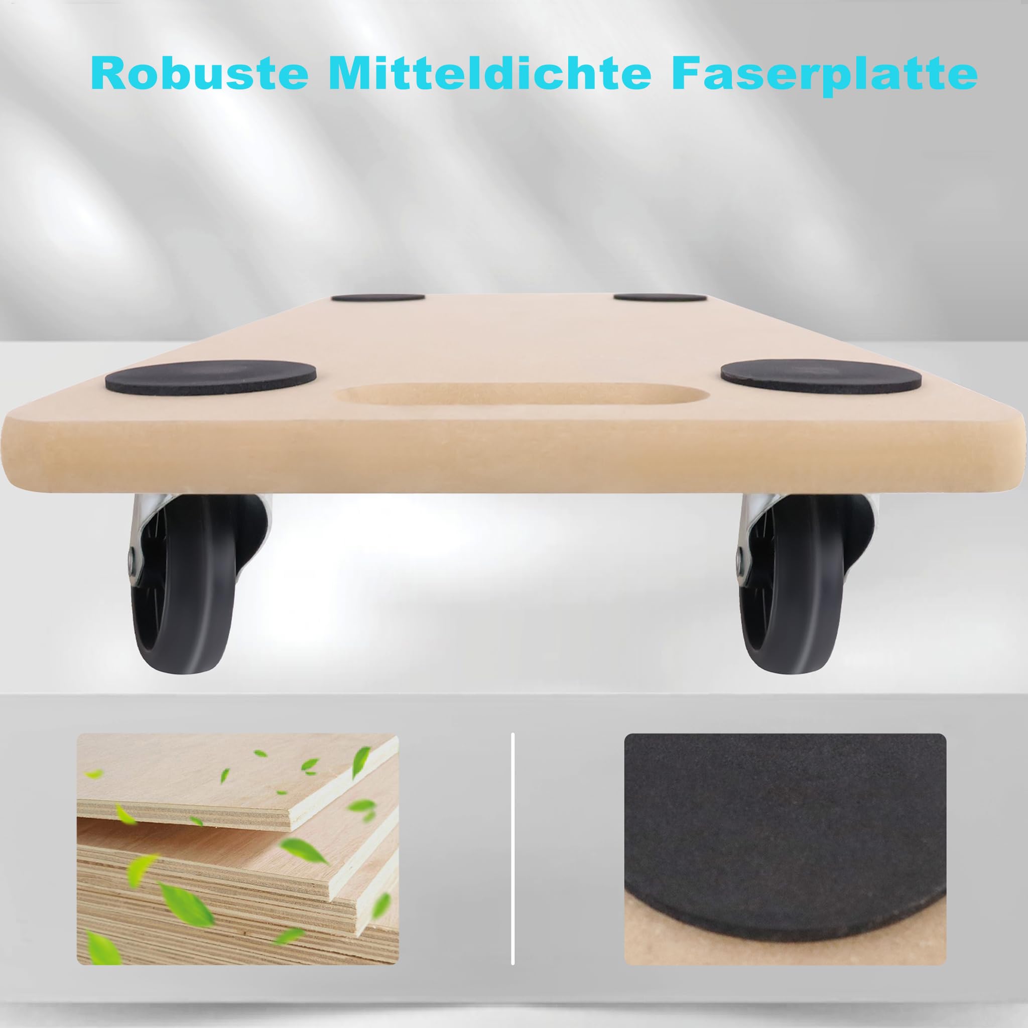 4 Stück Transportroller Rollbrett MDF Möbelroller Transporthilfe Möbel Roller, mit Integrierten Handgriff und Gummipads, bis zu 200 kg Tragkraft